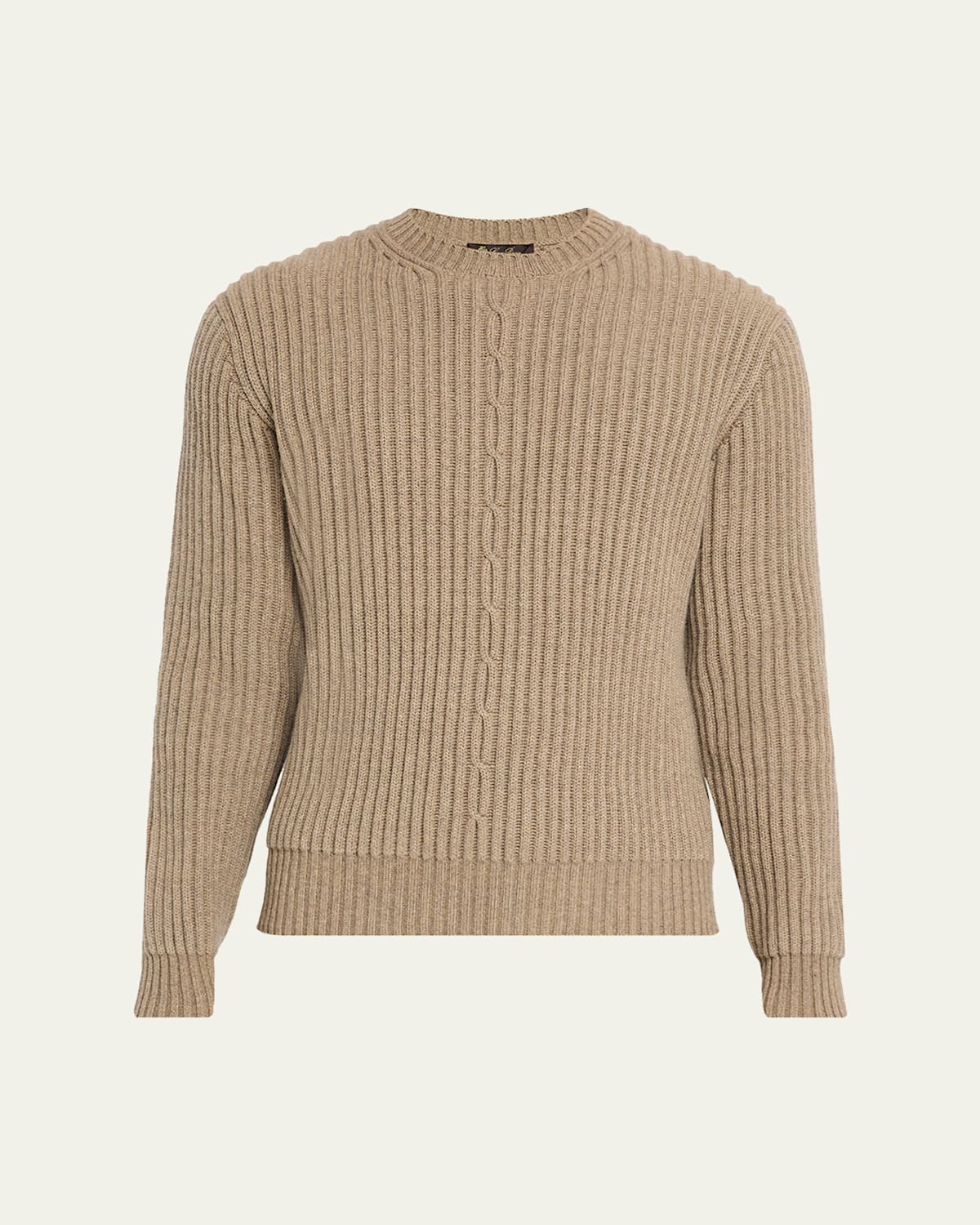 Loro Piana Men's Plane Tree Baby Cashmere Cable Crewneck Sweater In Brown