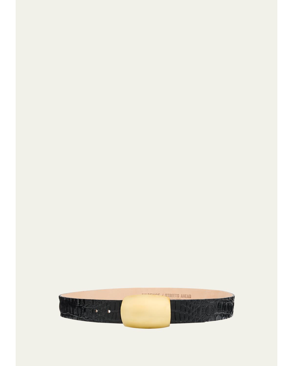 Milou Croc-Embossed Leather Belt