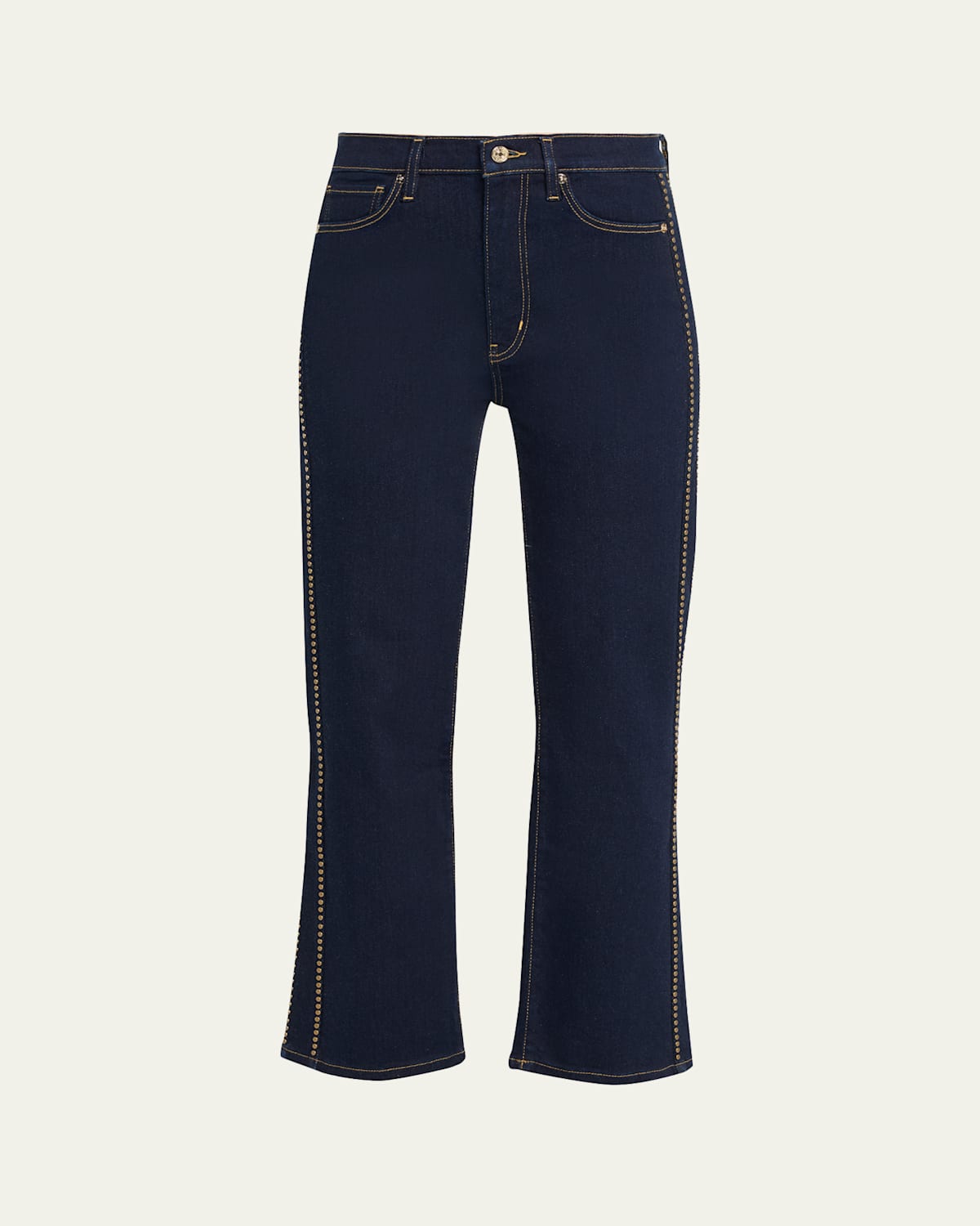 Frame Le Sleek Straight Studded Jeans In Blue