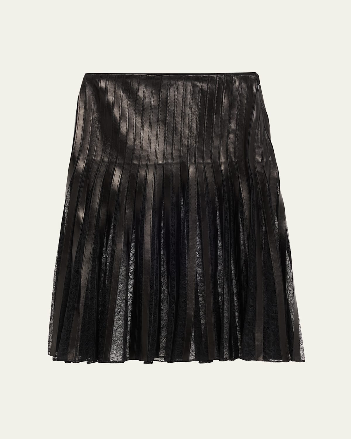 Brandon Maxwell Alix Lace-inset Pleated Leather Midi Skirt In Black