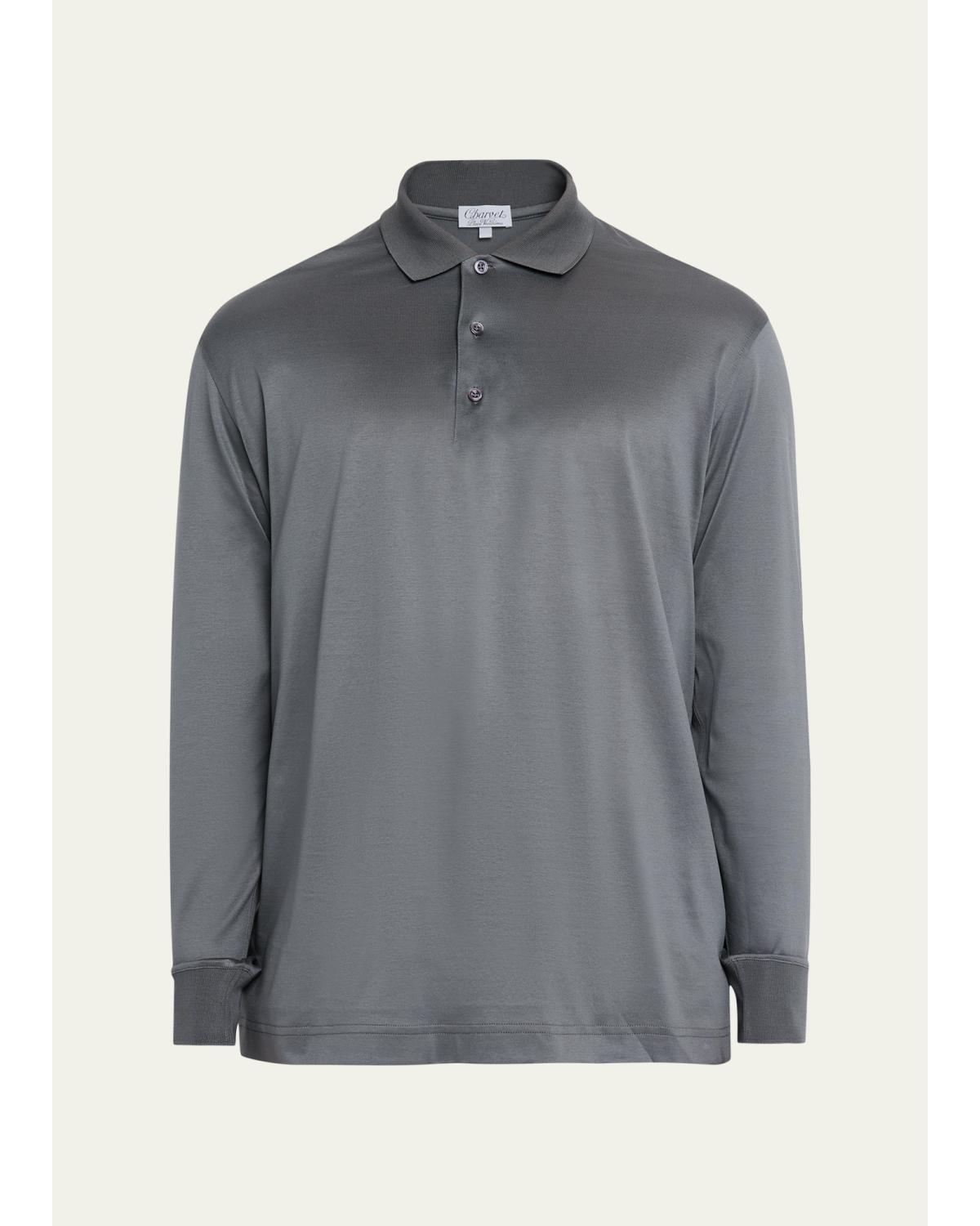 Men'S Cotton Jersey Long-Sleeve Polo Shirt