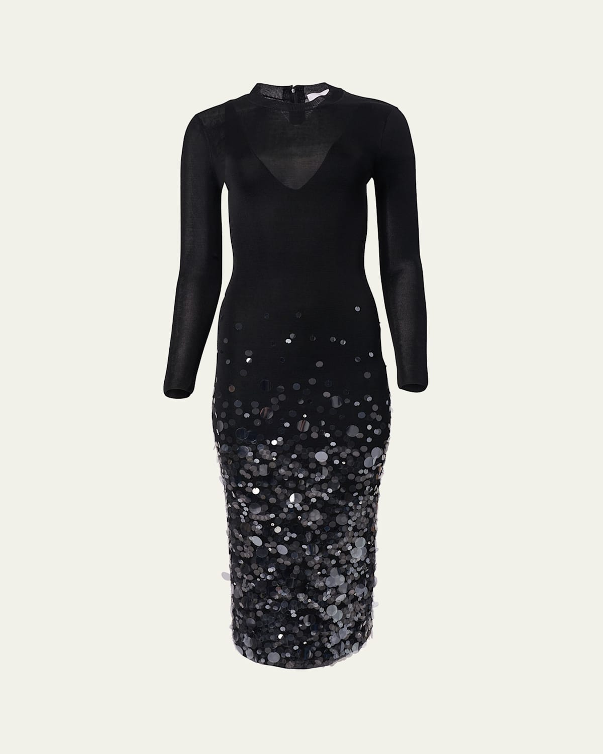 Carolina Herrera Embellished Long-sleeve Midi Dress In Black