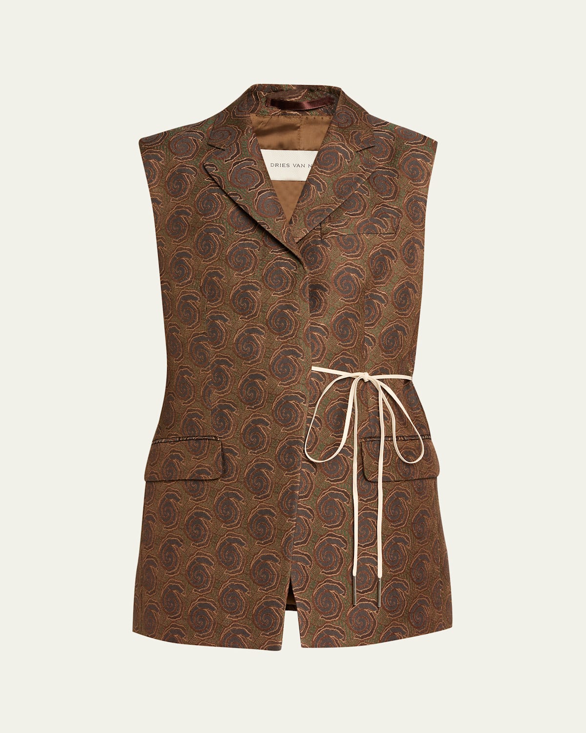 Dries Van Noten Swirl Jacquard Wrap Vest In Brown