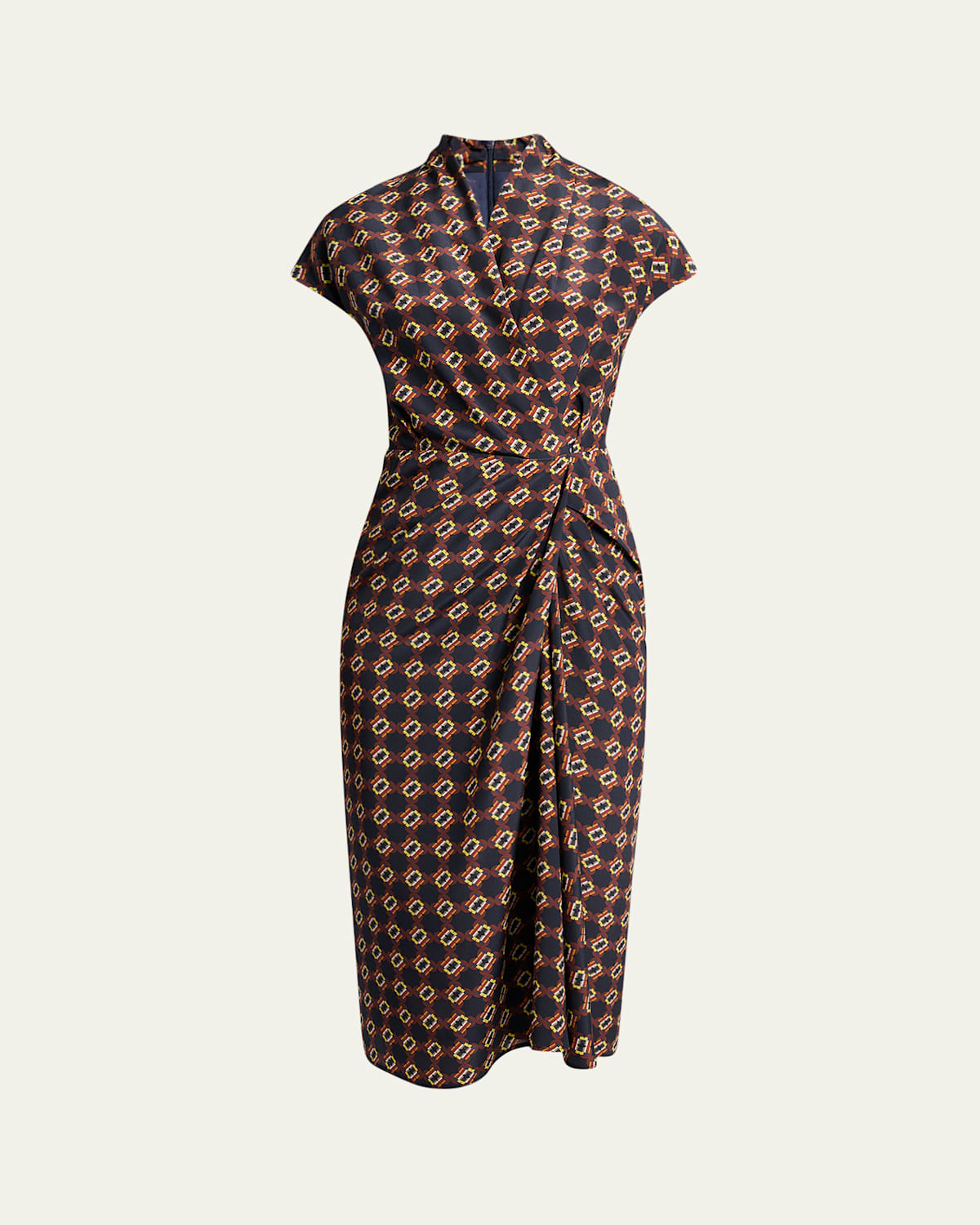 Dries Van Noten Dilian Geo-print Draped Wrap Midi Dress In Brown