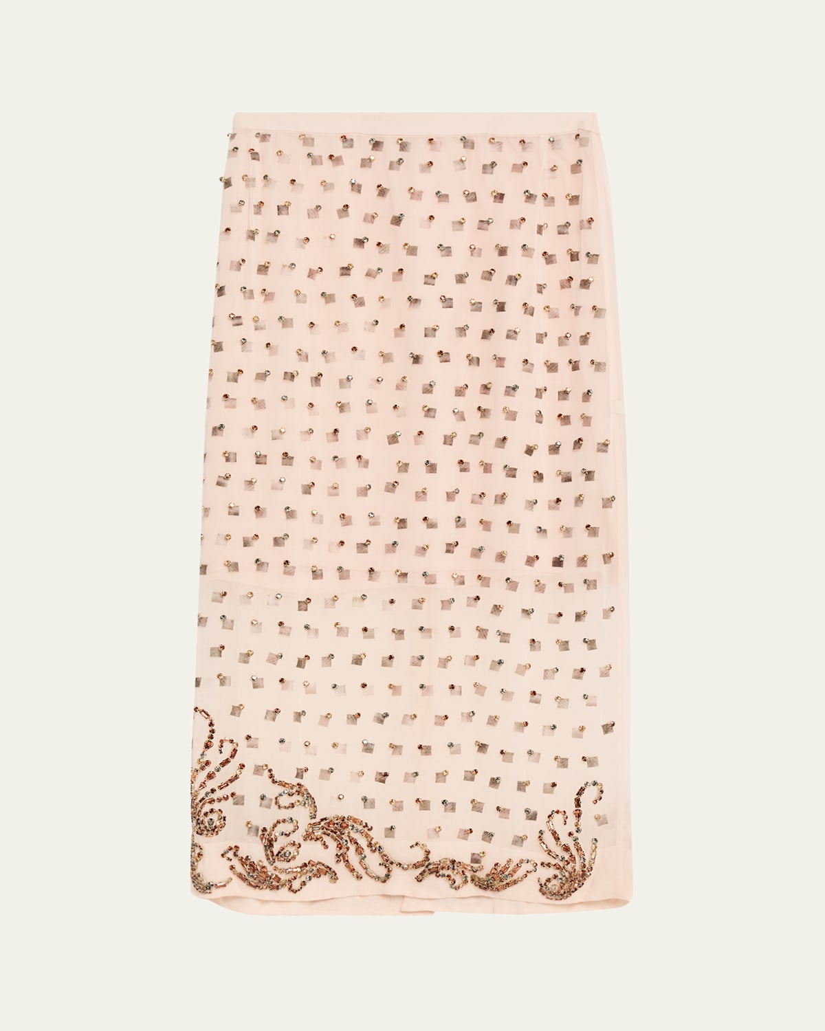 Dries Van Noten Sokna Crystal Sheer Pencil Skirt In Neutral