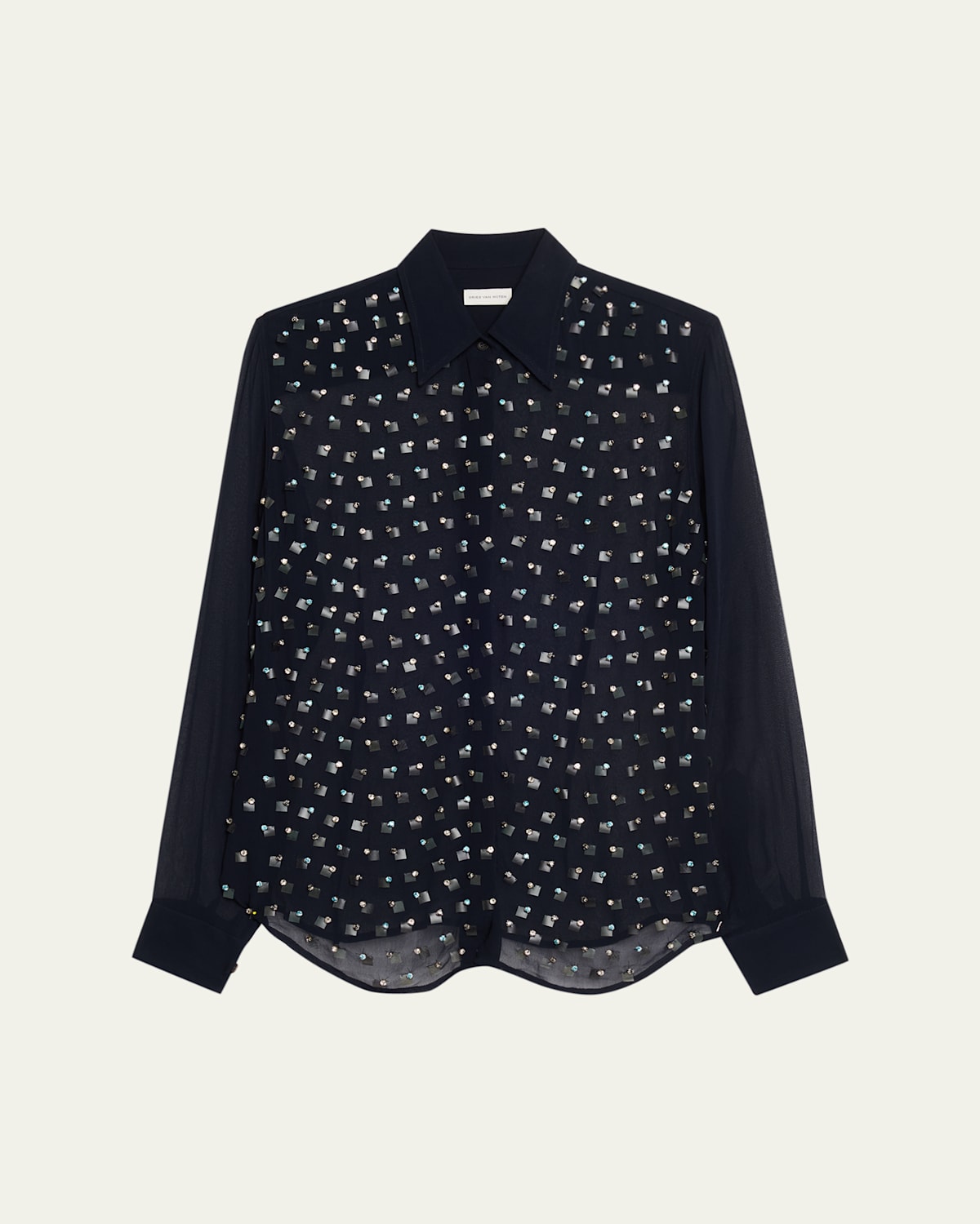 Dries Van Noten Chowy Embellished Sheer Button-front Blouse In Black