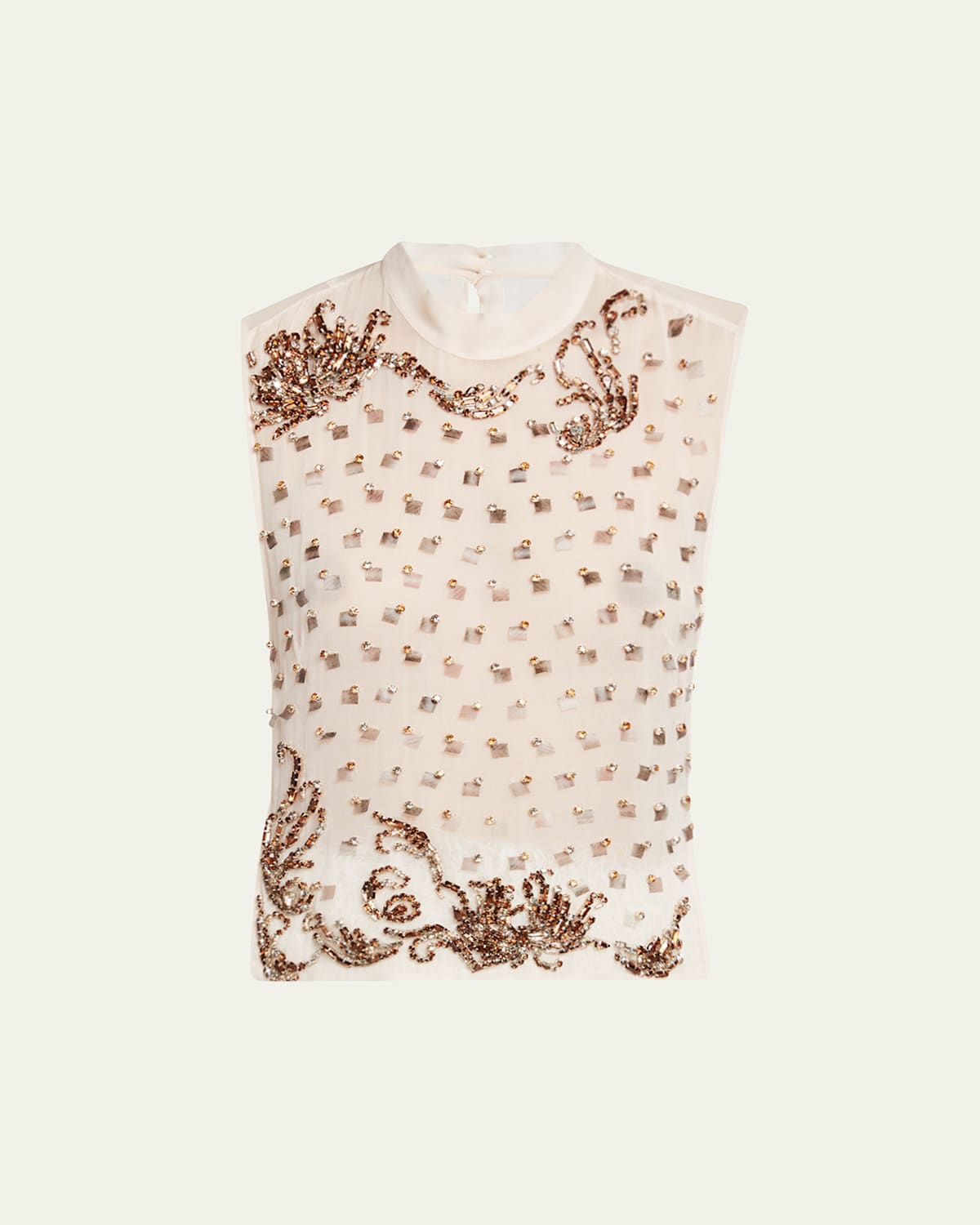 Dries Van Noten Sheer Sleeveless Embellished Top In Pink