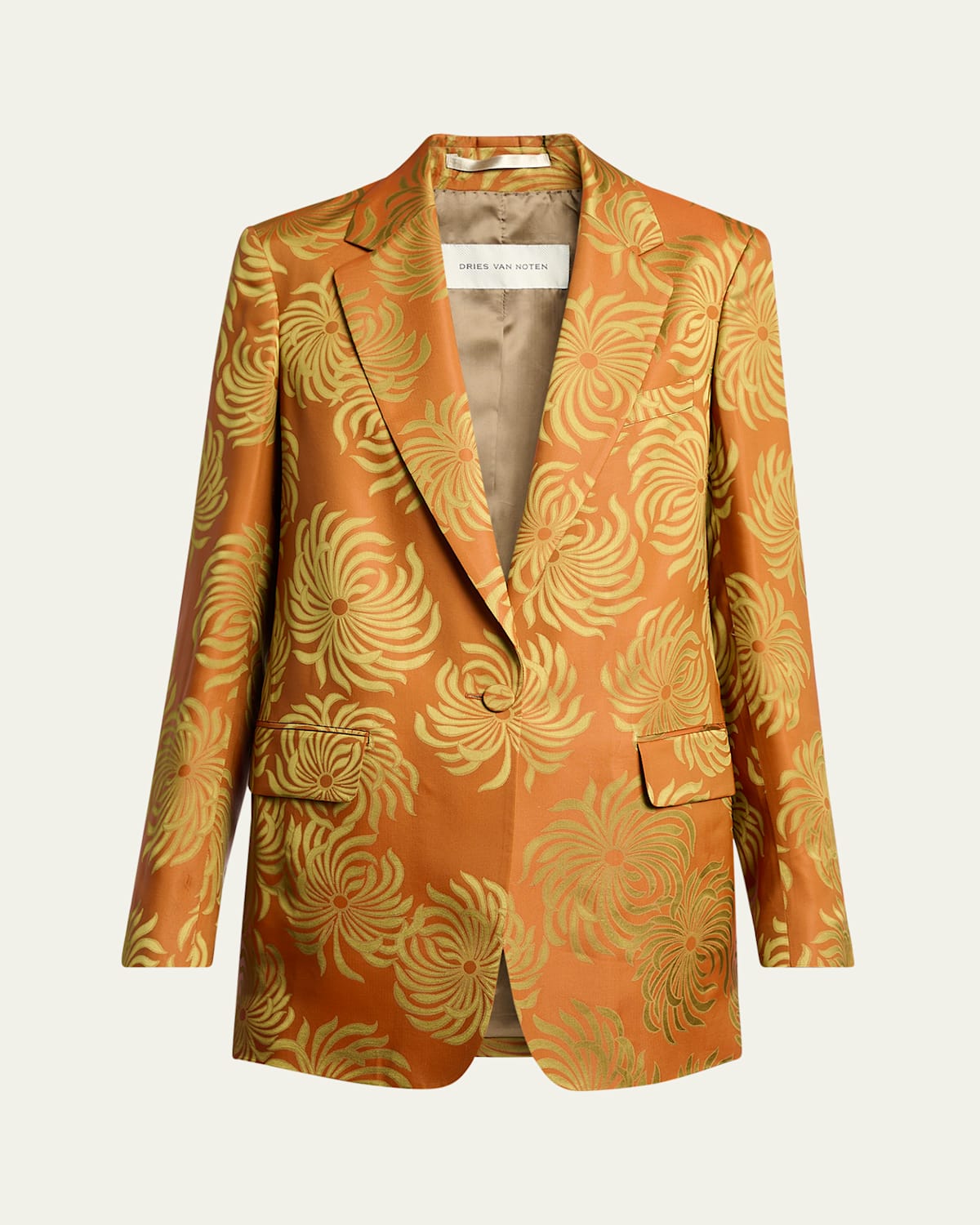 Dries Van Noten Floral Double-dye Jacquard Blazer In Orange