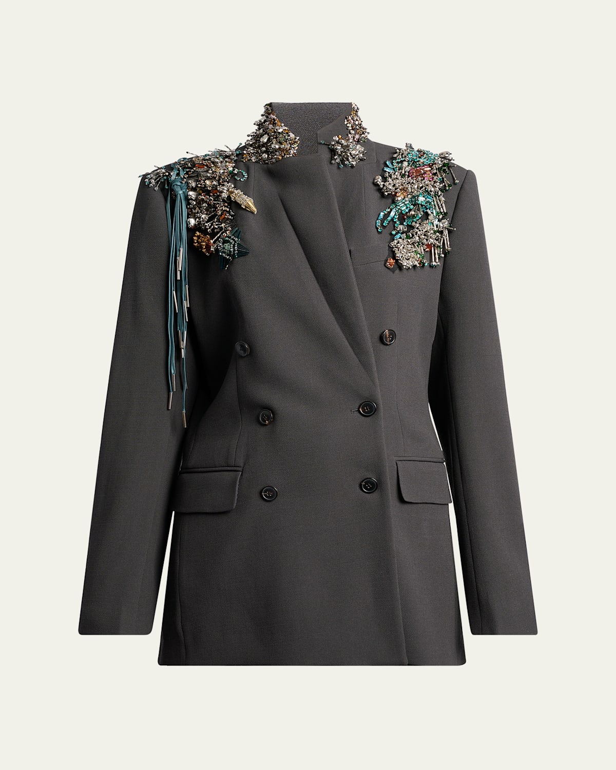 Dries Van Noten Embellished Double-breasted Blazer In Gray