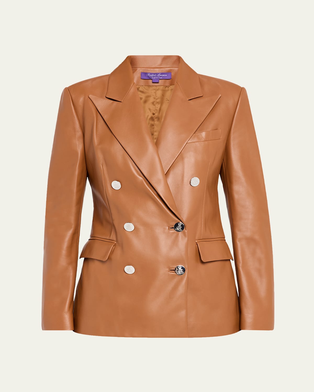 Ralph Lauren Camden Leather Double-breasted Jacket In Brown