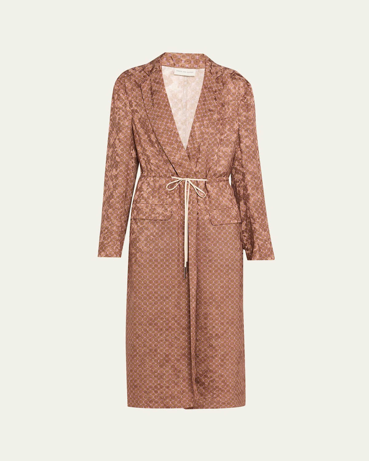 Dries Van Noten Rastino Printed Satin Tie Coat In Orange