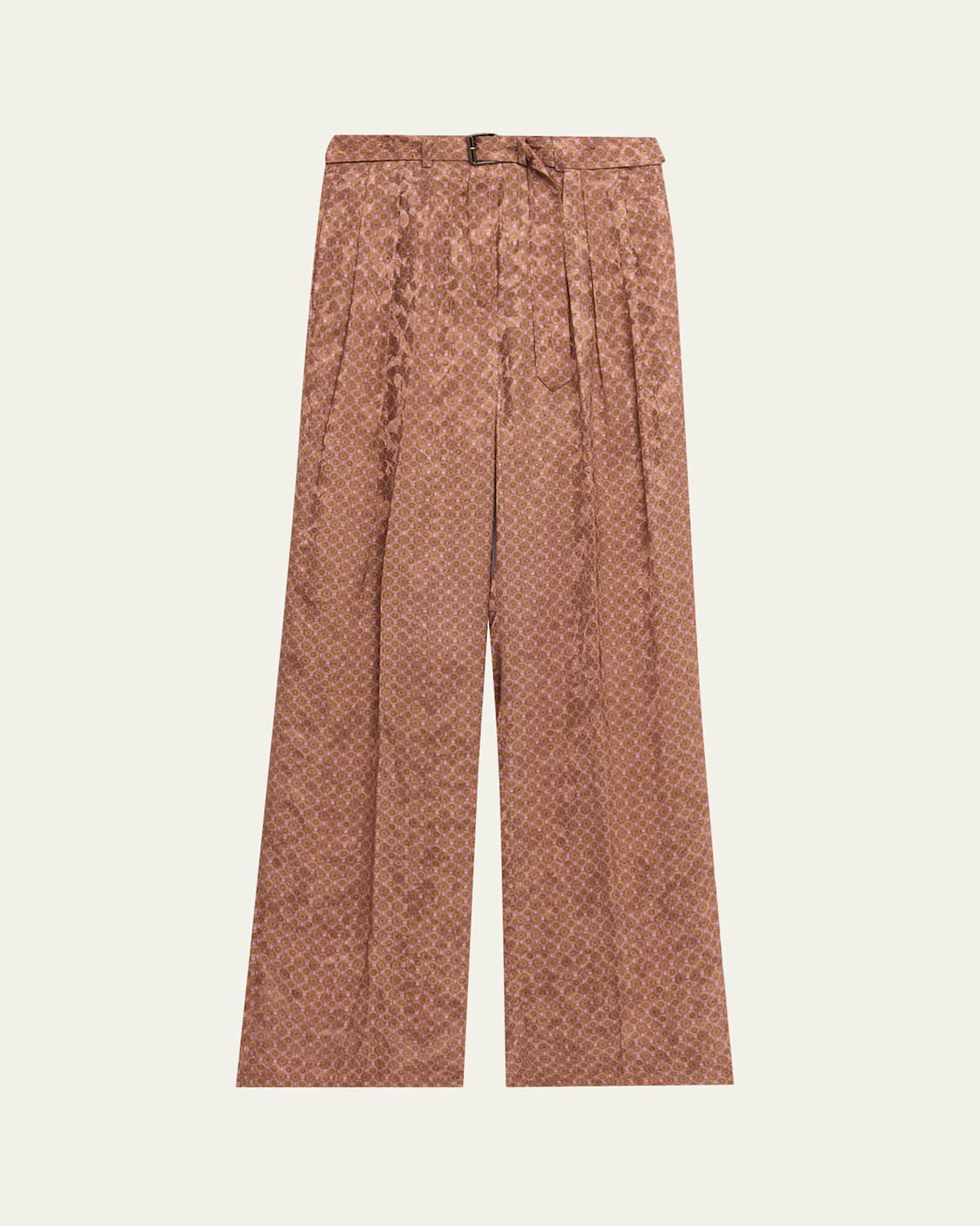 Dries Van Noten Peaches Belted Satin Wide-leg Pants In Orange