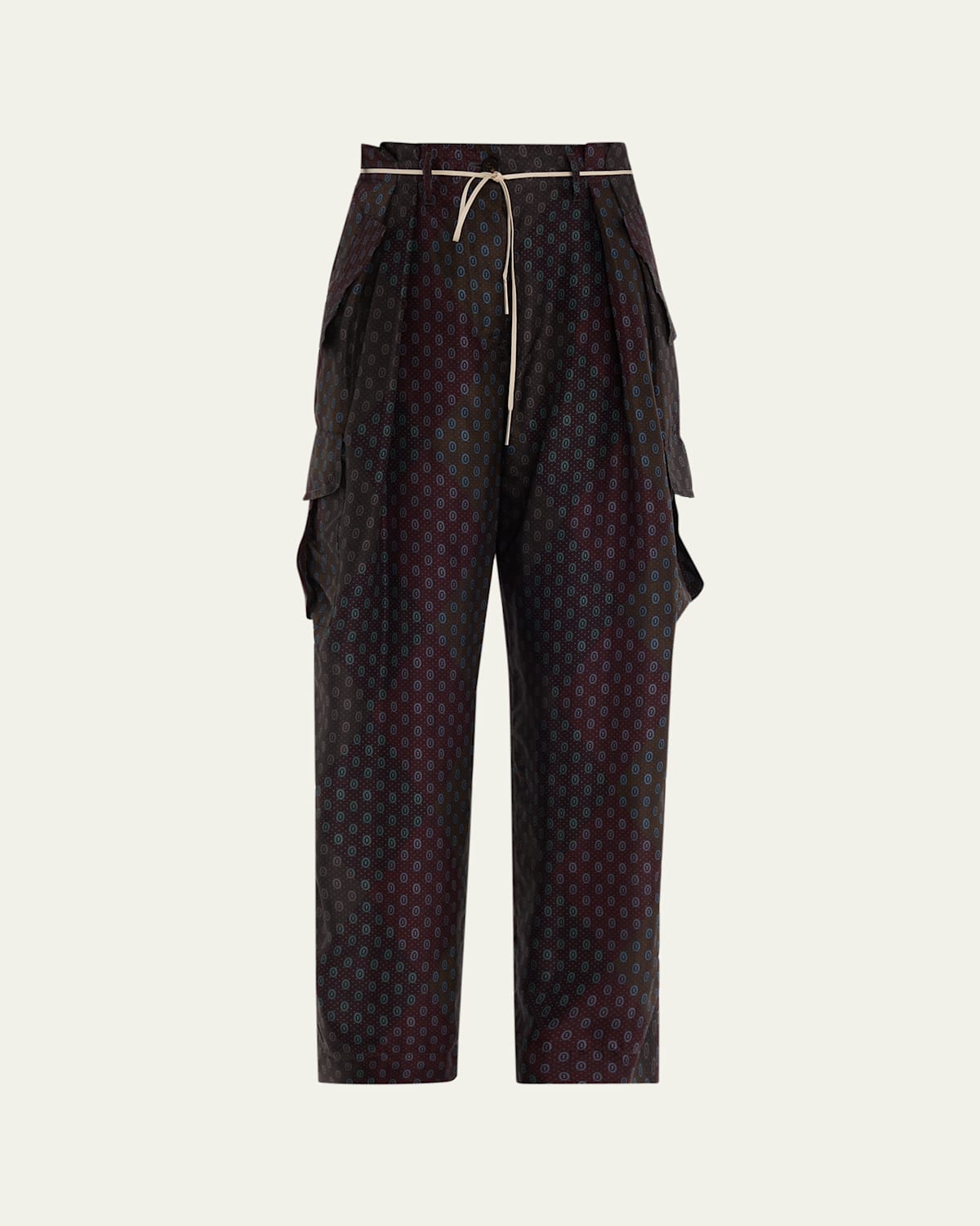 Dries Van Noten Polk Multi-print Silk Straight-leg Cargo Pants In Black