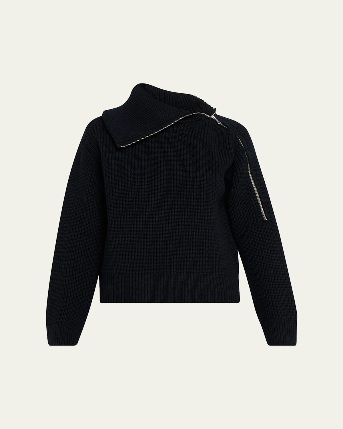 Dries Van Noten Talim Zipped Wool Turtleneck Sweater In Black