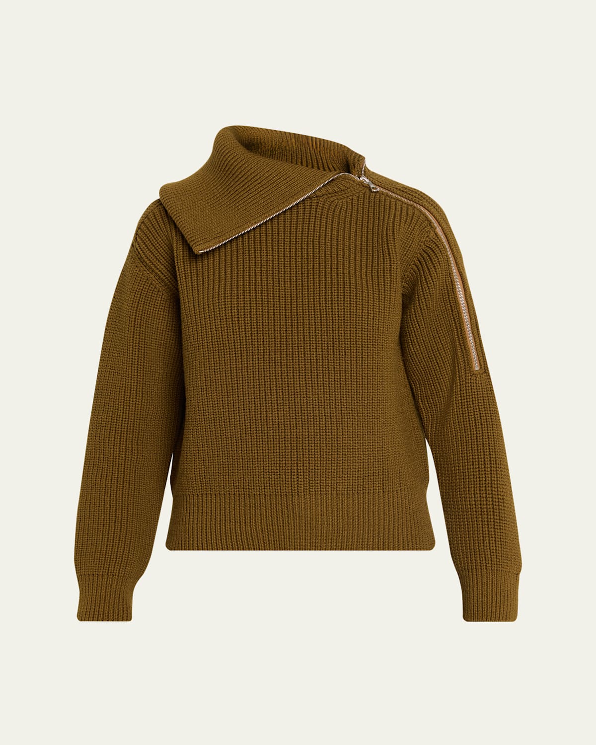Dries Van Noten Talim Zipped Wool Turtleneck Sweater In Brown
