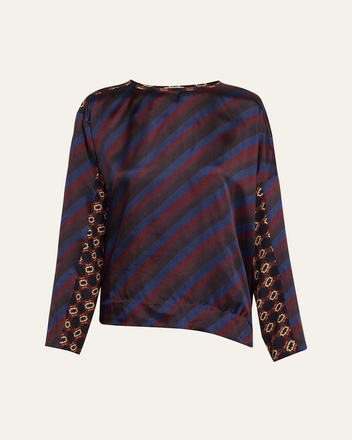 Dries Van Noten Caias Multi-print Silk Long-sleeve Shirt In Blue