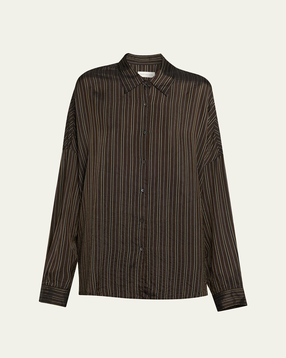 Dries Van Noten Casia Crinkled Stripe Button-front Blouse In Black
