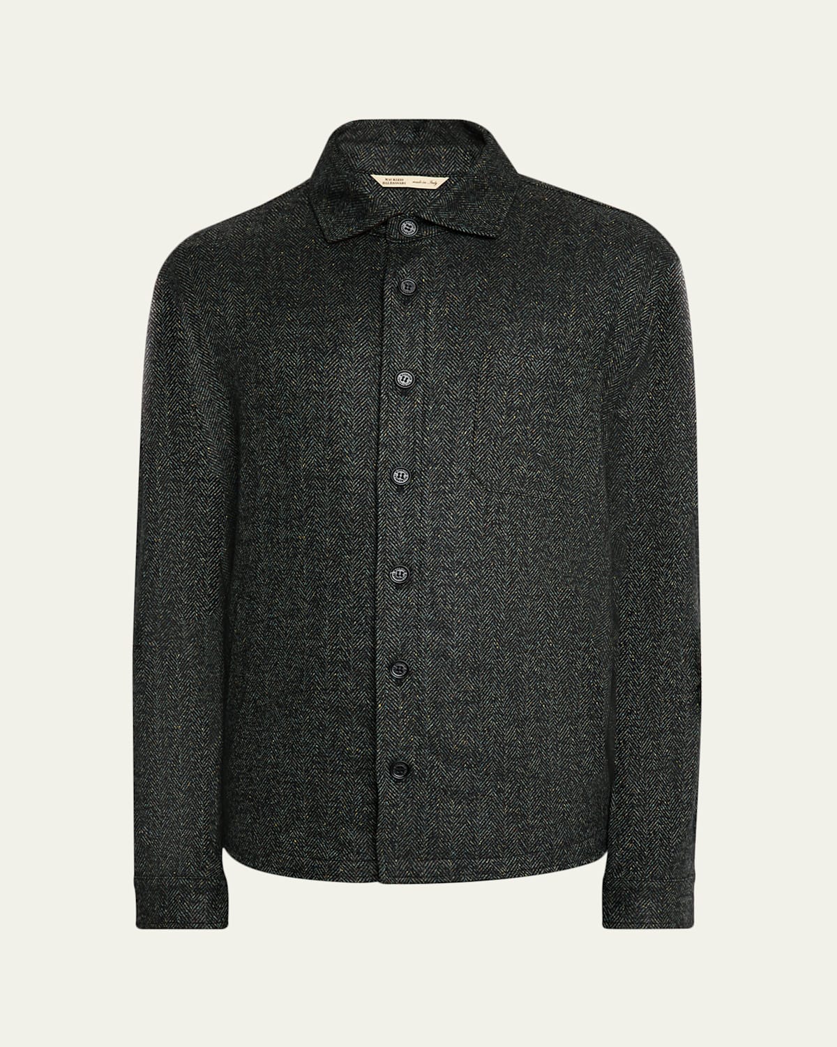 Baldassari Men's Wool Silk-blend Herringbone Overshirt In Black