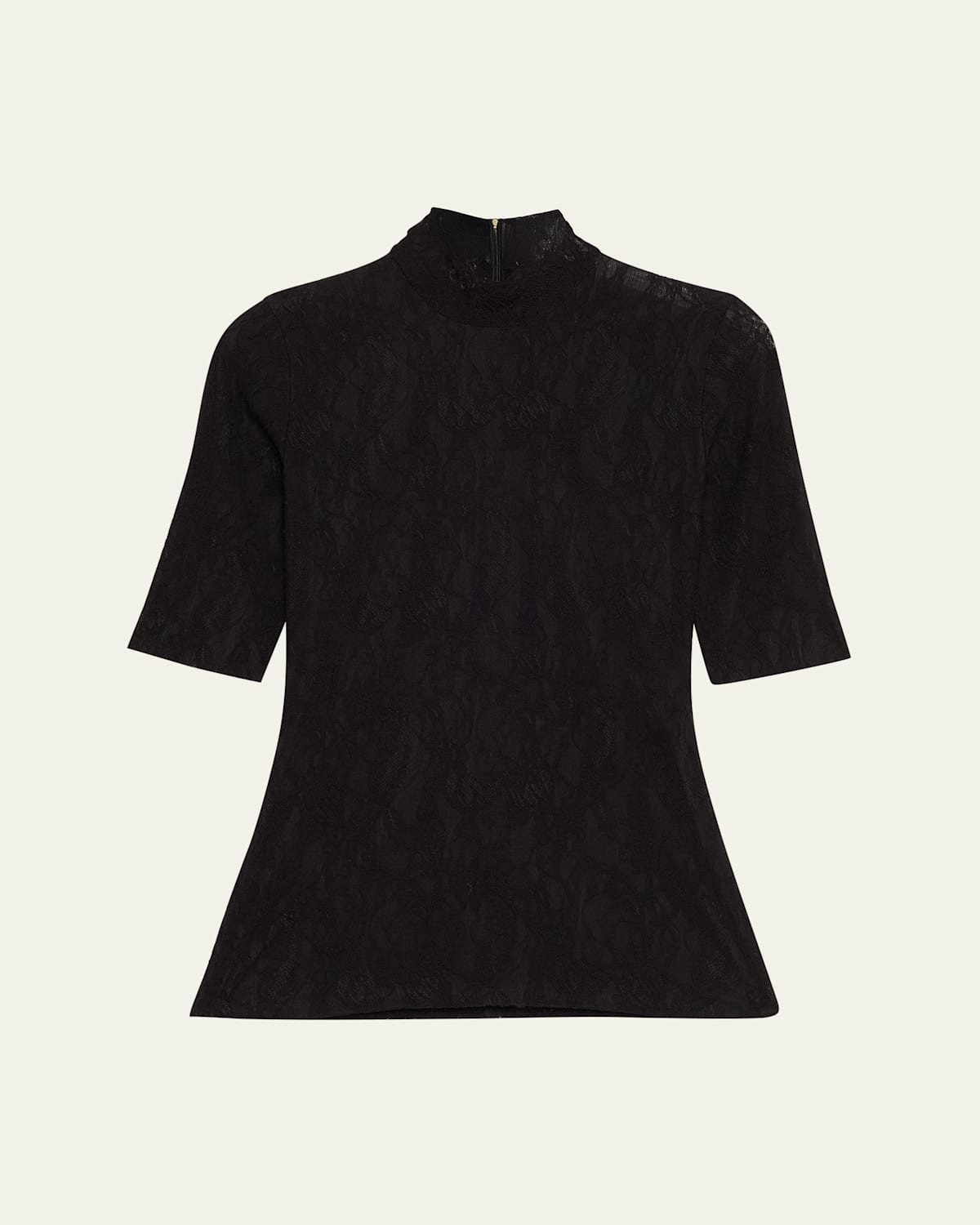 Stella Mccartney Mock-neck Stretch Lace Short-sleeve Top In Black
