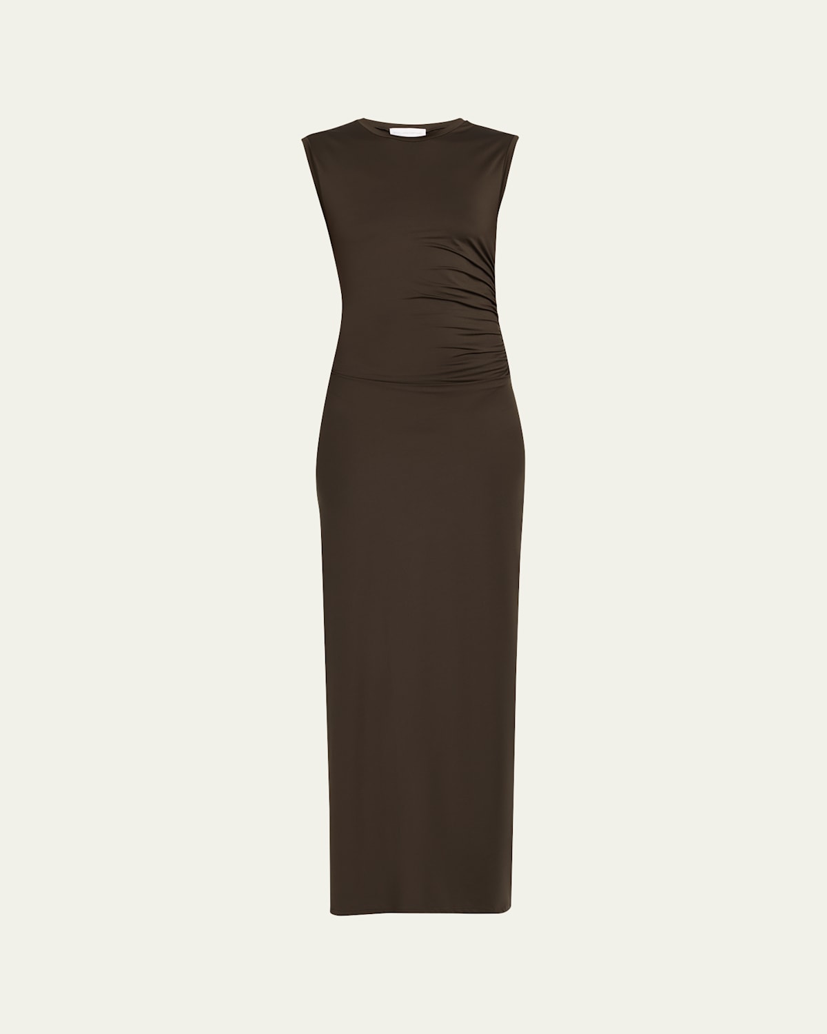 Stella Mccartney Ruched Fluid Jersey Sleeveless Maxi Dress In Brown