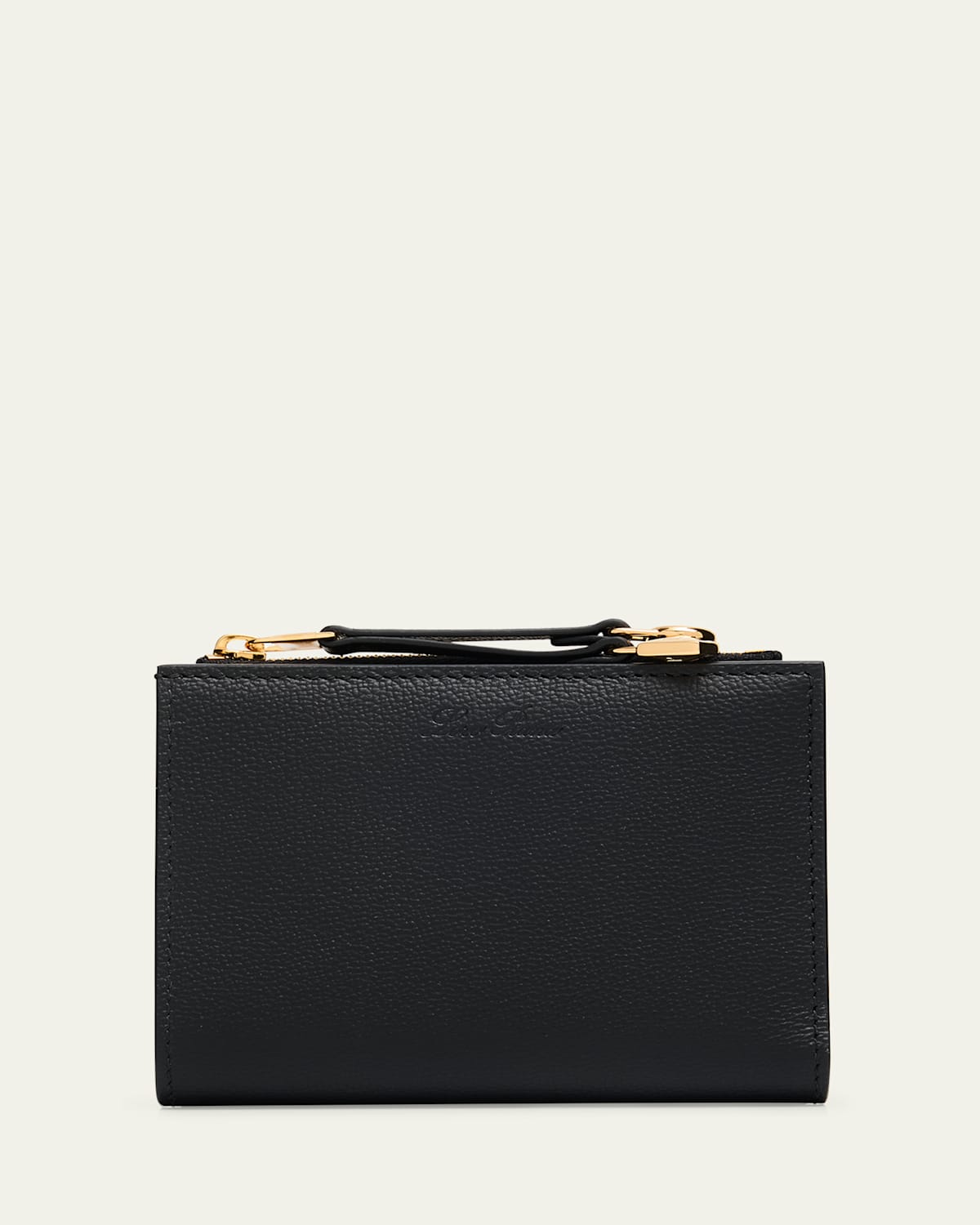 Loro Piana Extra Bifold Zip Wallet In Linen Calf Leather In Black