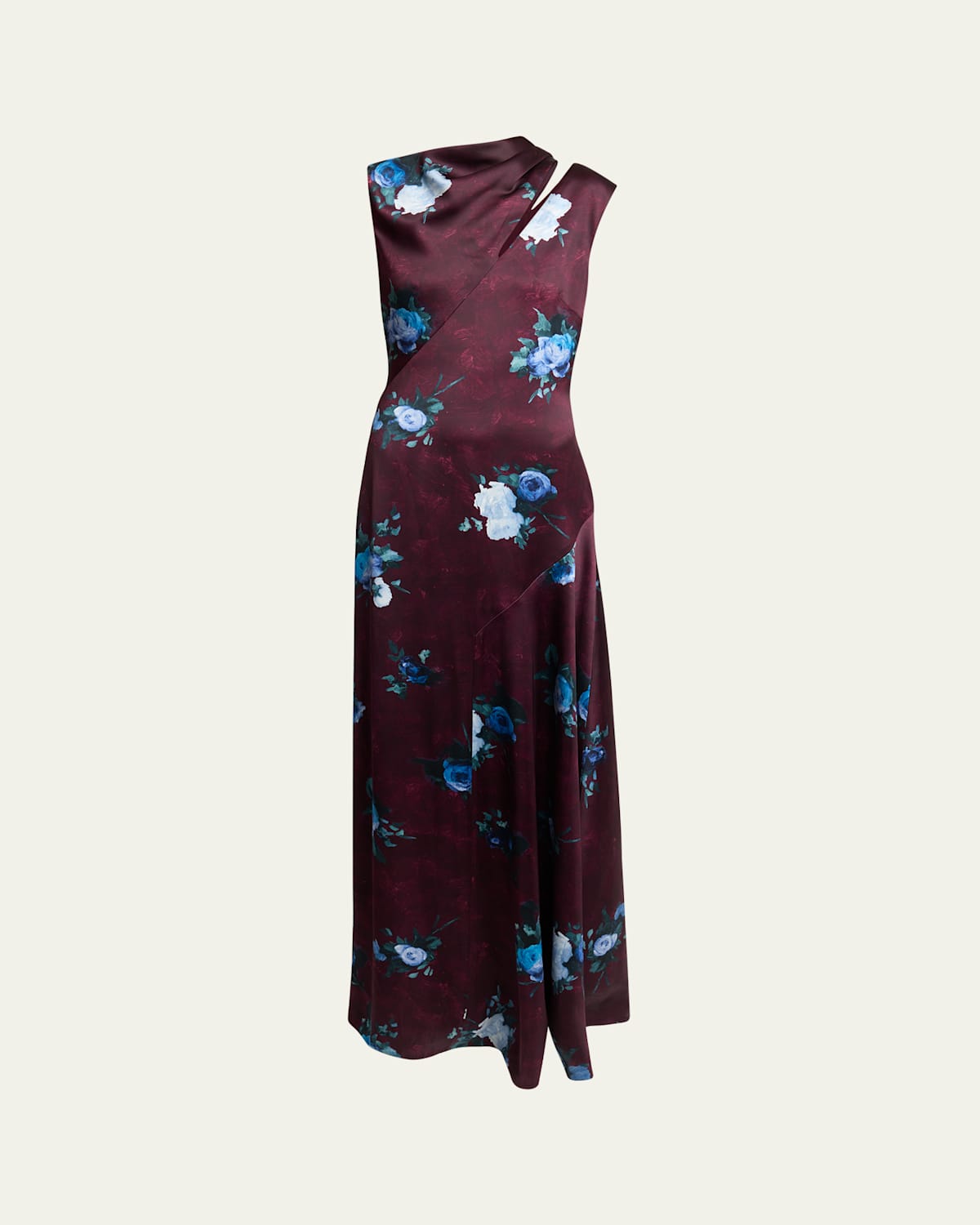 Erdem Floral Satin Slash-cutout Sleeveless Gown In Brown
