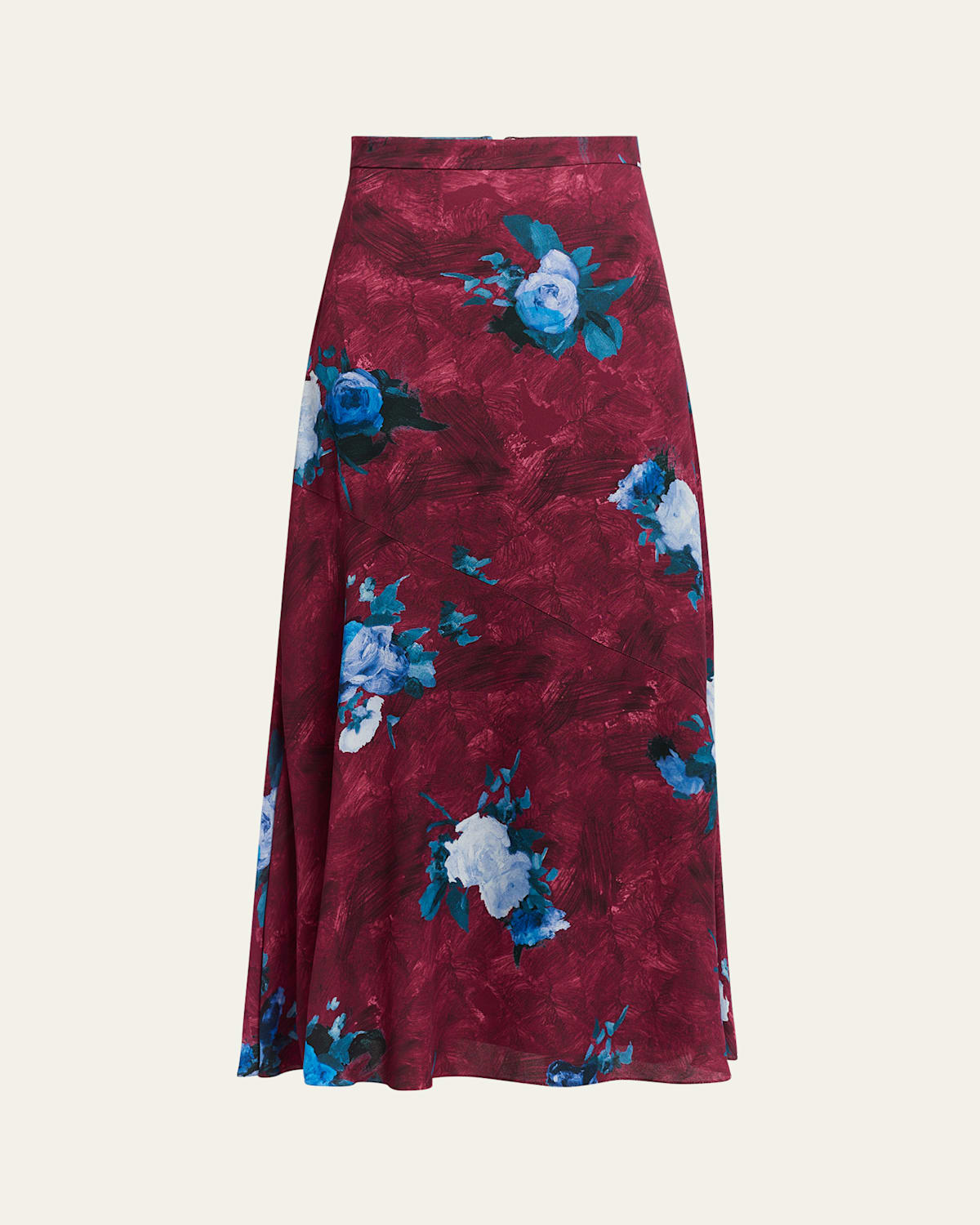 Erdem Painterly Floral-print A-line Midi Skirt In Red