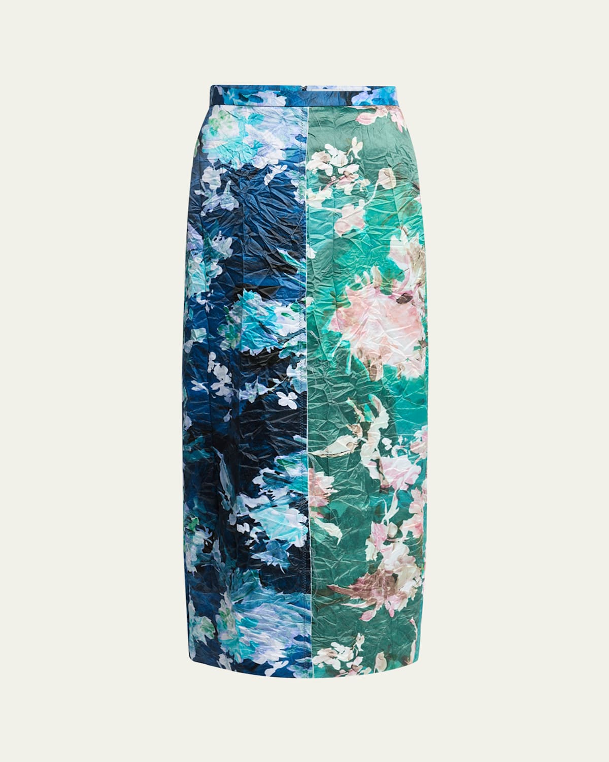 Erdem Colorblock Floral Satin Midi Pencil Skirt In Blue