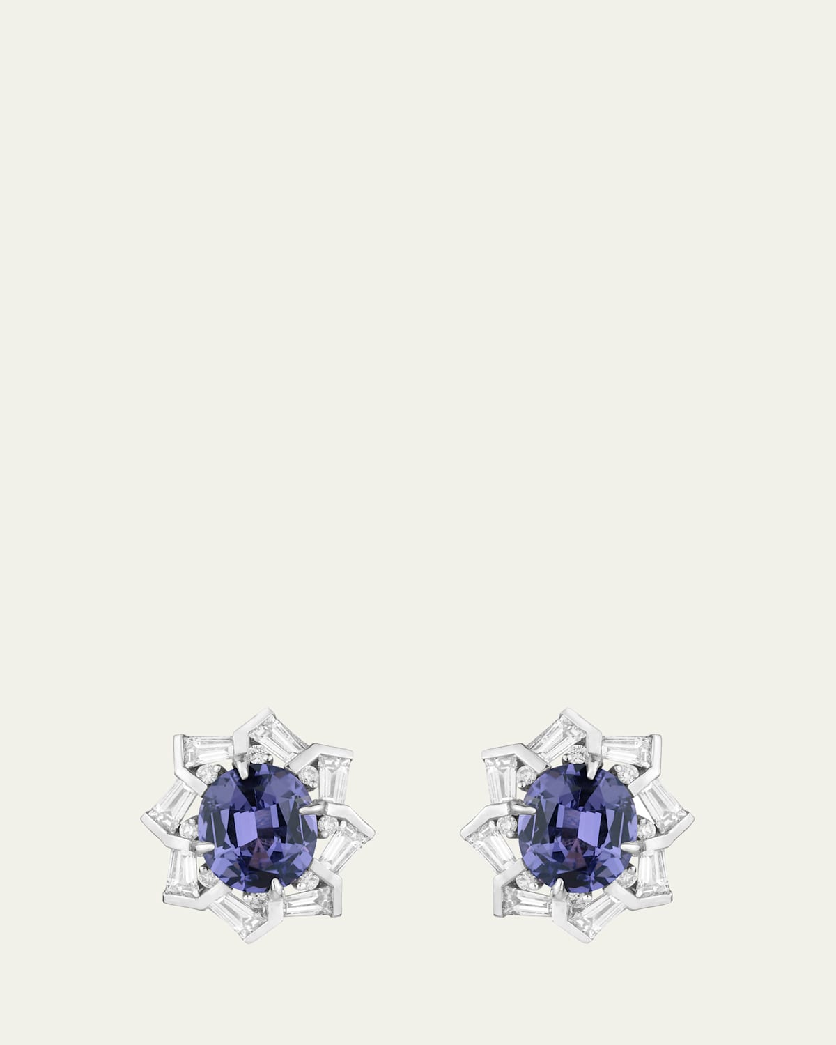 18K White Gold Modern Blue Spinel Oval Stud Earrings
