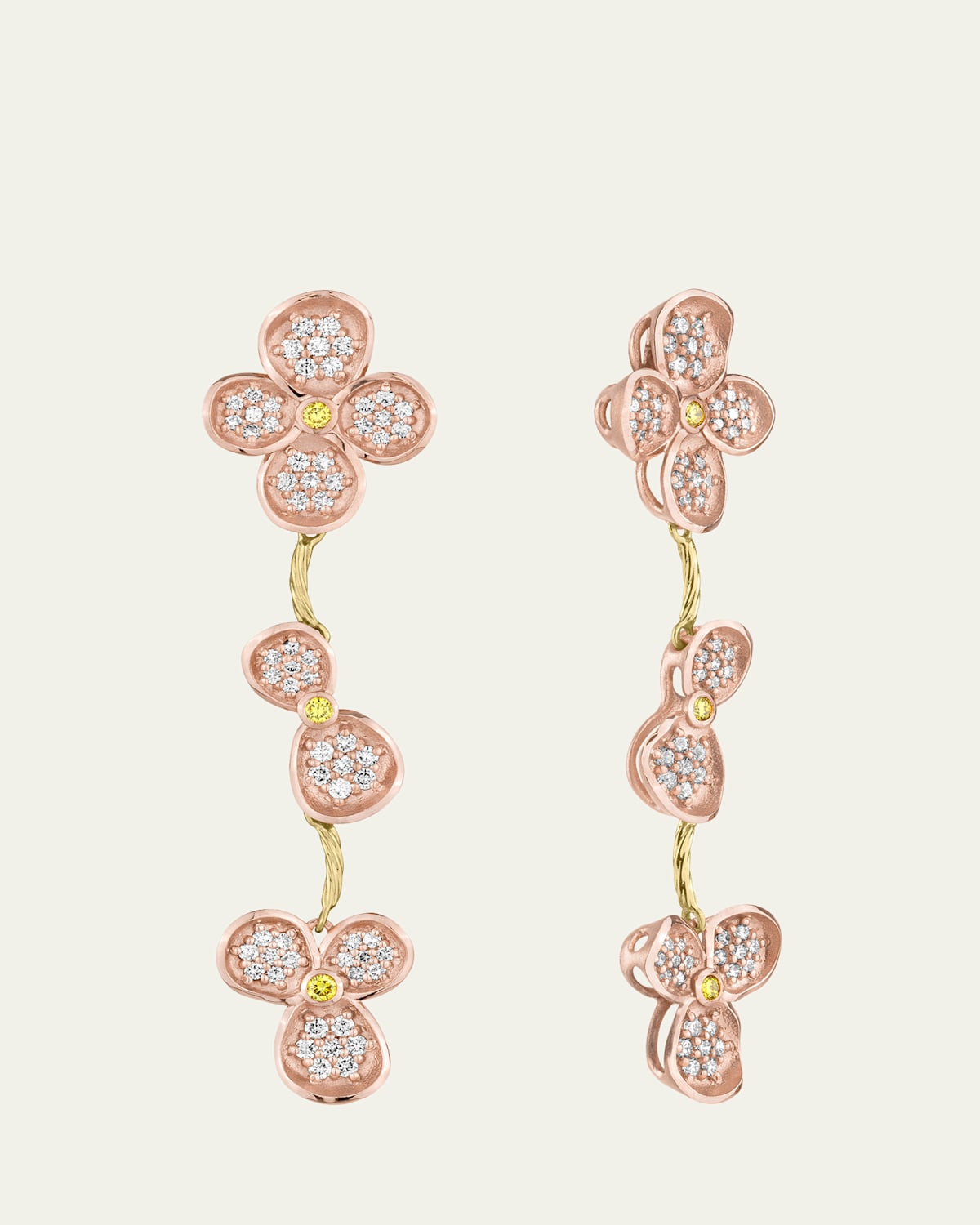 18K Pink Gold Forget Me Not Dangle Earrings with Diamonds