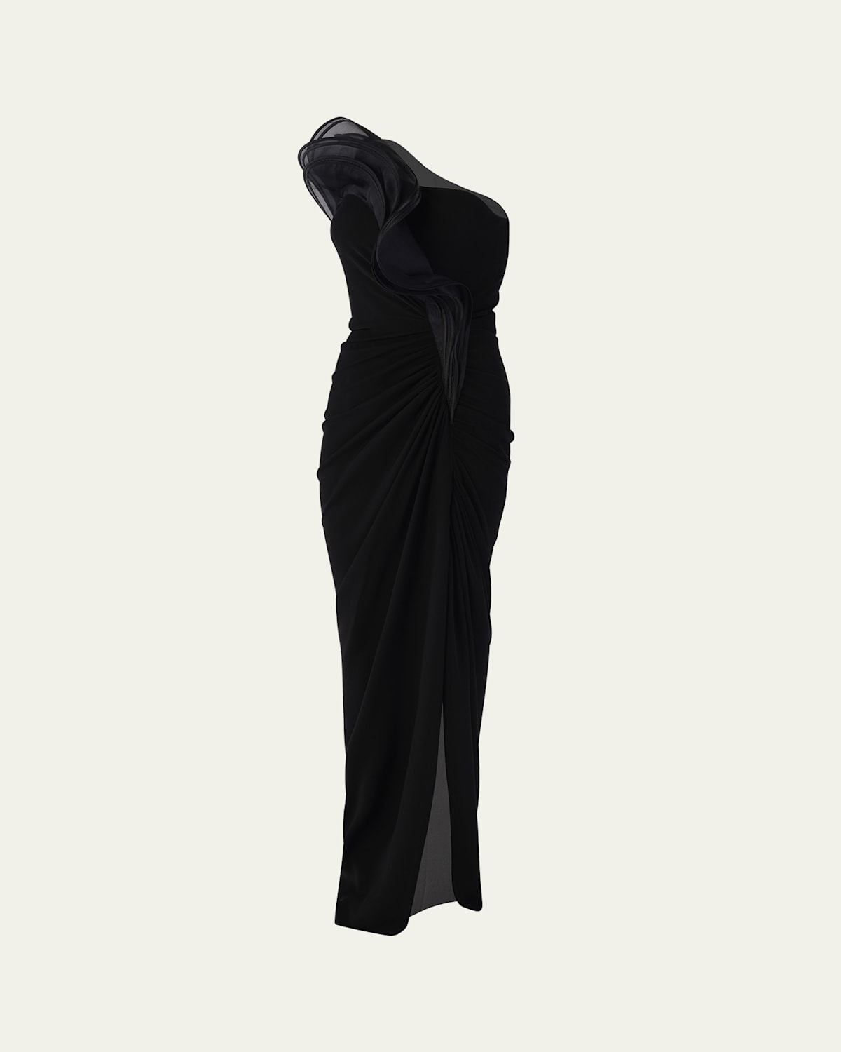 Gaurav Gupta One-shoulder Draped Ruffle Gown In Black