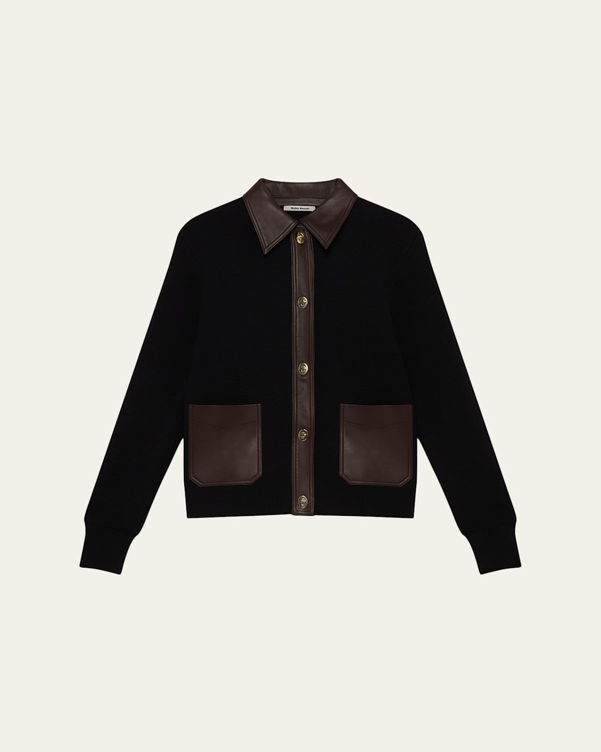 Wales Bonner Night Turn-lock Leather-trim Collared Cardigan In Black