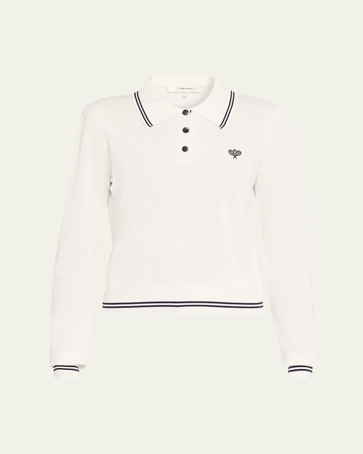 Frame The Long-sleeve Tennis Polo In White