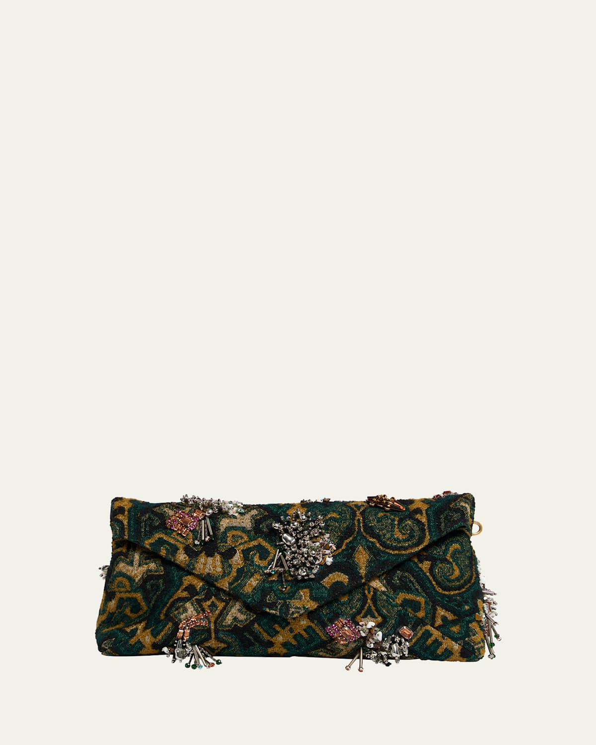 Dries Van Noten Medium Embellished Envelope Flap Clutch Bag In Brown