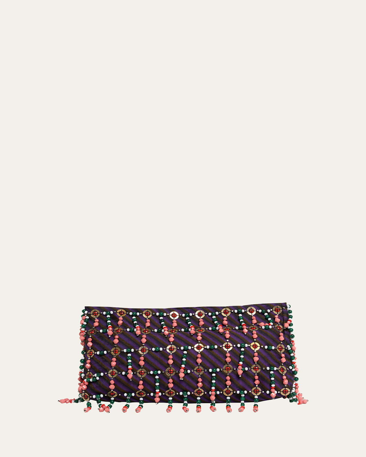Dries Van Noten Striped Large Wool Pouch With Bead Embellishments In Purple
