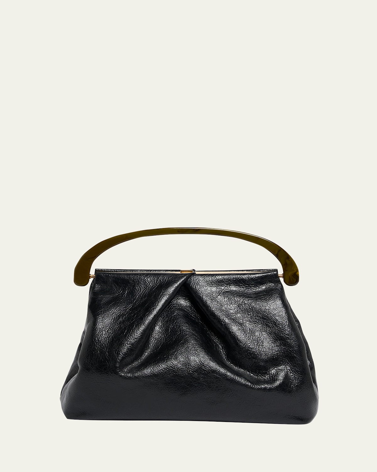 Dries Van Noten Pleated Crinkled Leather Top-handle Bag In Black
