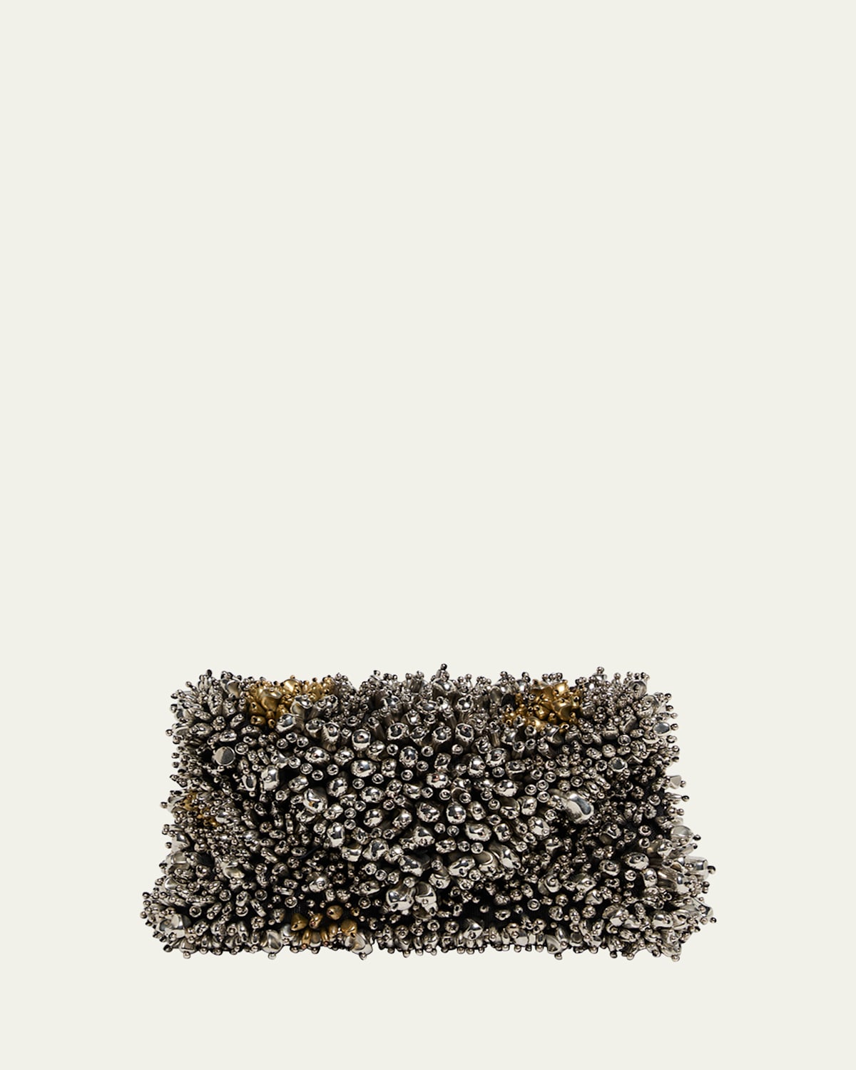 Dries Van Noten Micro Envelope Flap Metallic Beaded Clutch Bag In Silver