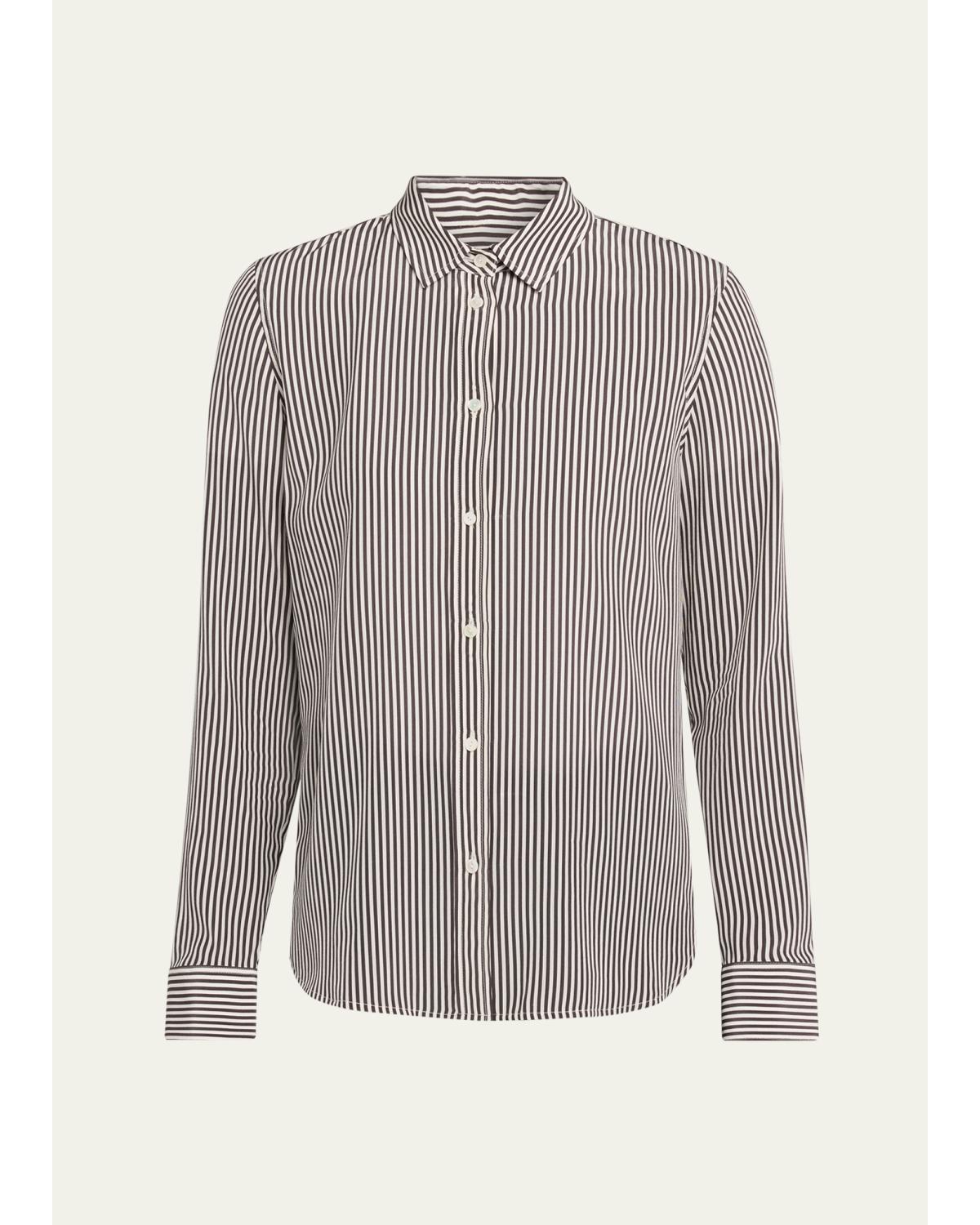 Spotted Silk Button-Down Blouse