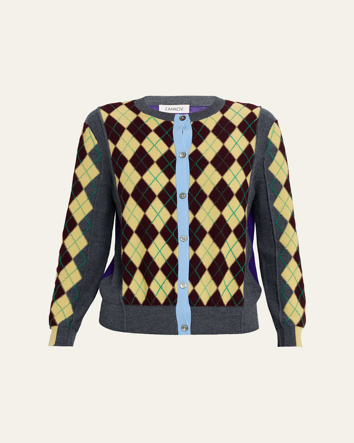 Zankov William Colorblock Argyle Cardigan In Multi