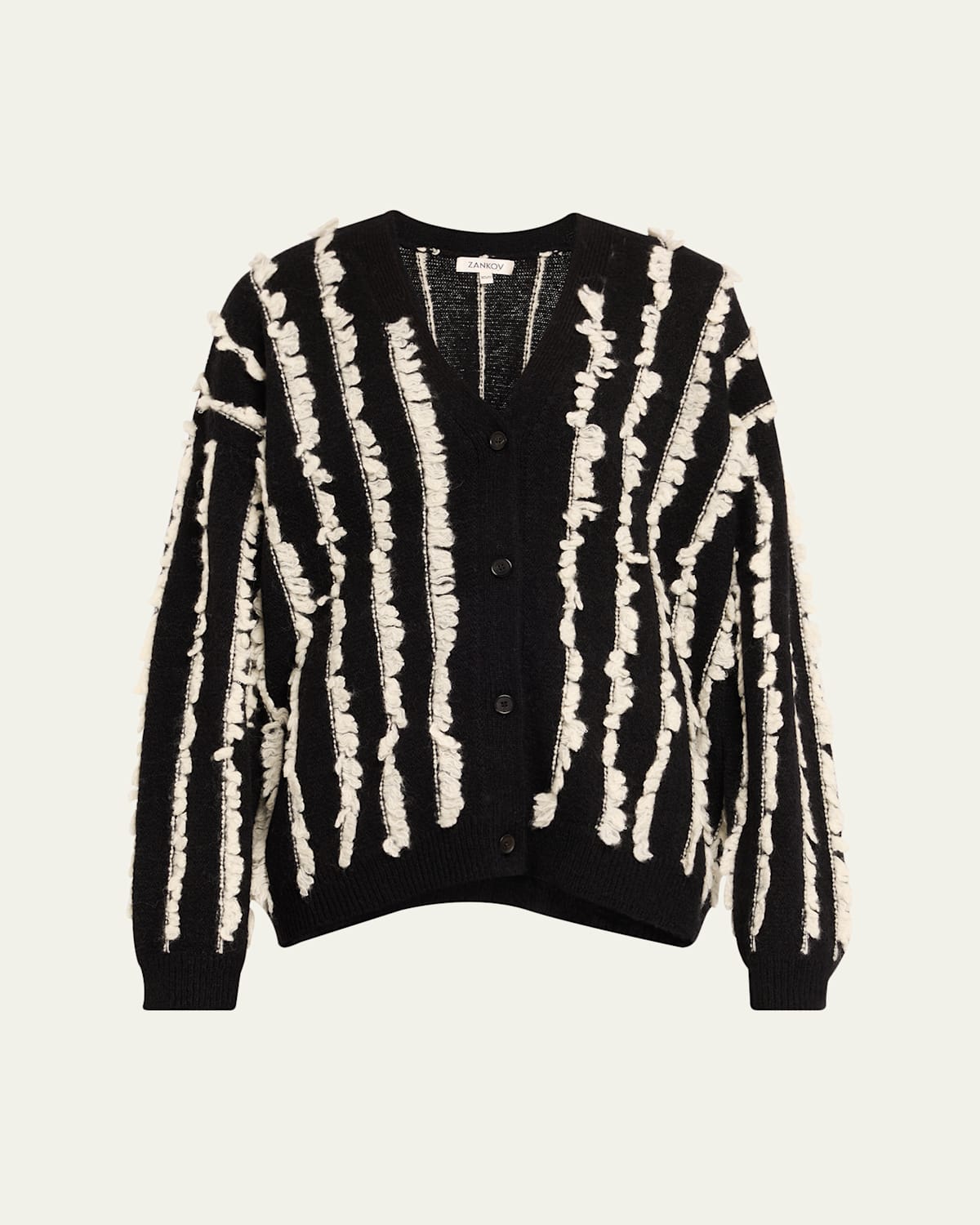 Zankov Joseph Striped Fringe V-neck Cardigan In Black