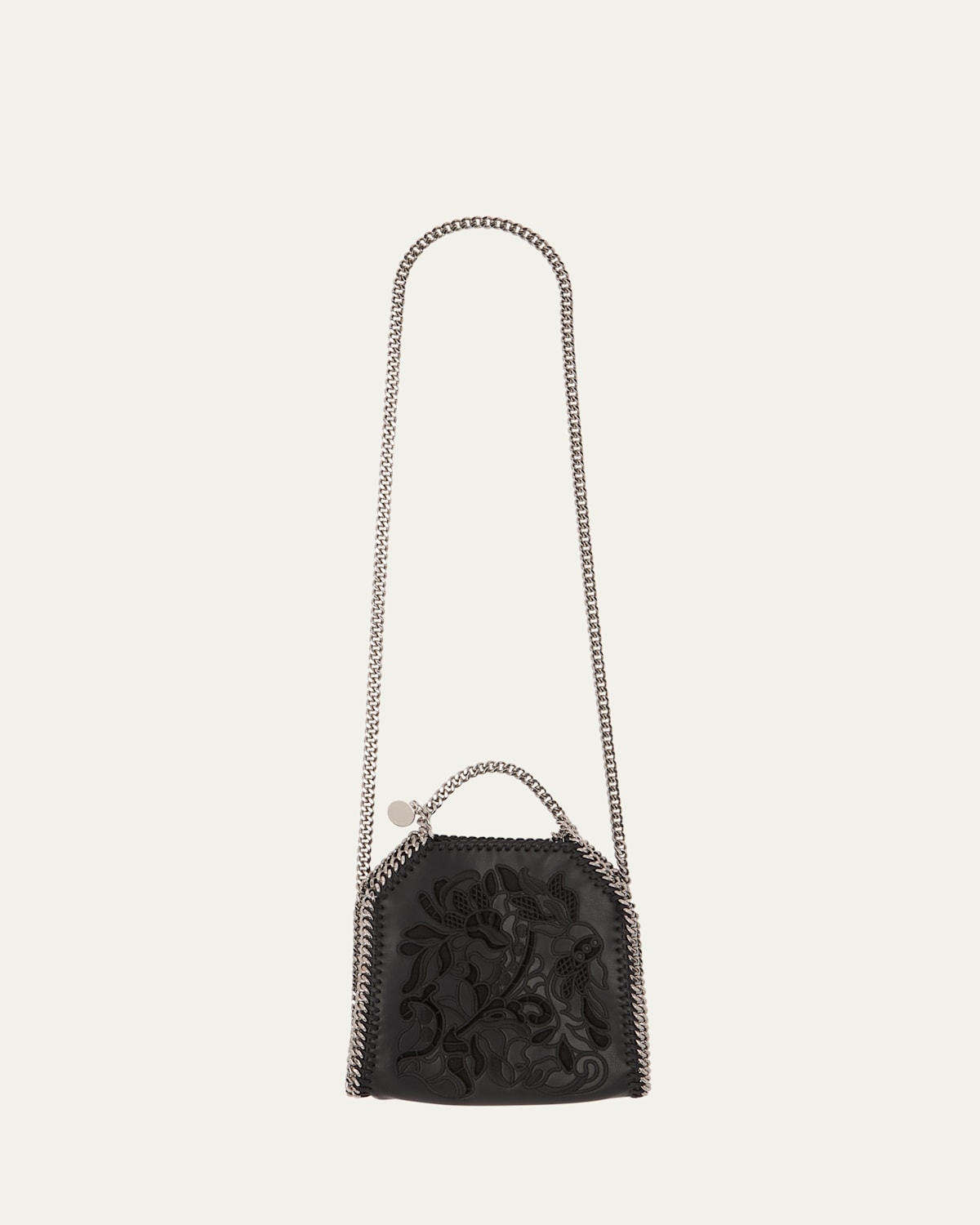 Stella Mccartney Falabella Tiny Lace Vegan Leather Crossbody Bag In Black