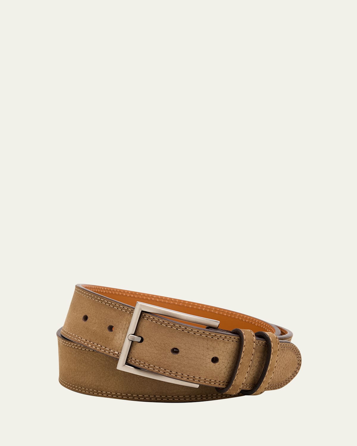 Men's Eastwood Textured Suede Leather Belt, Taupe