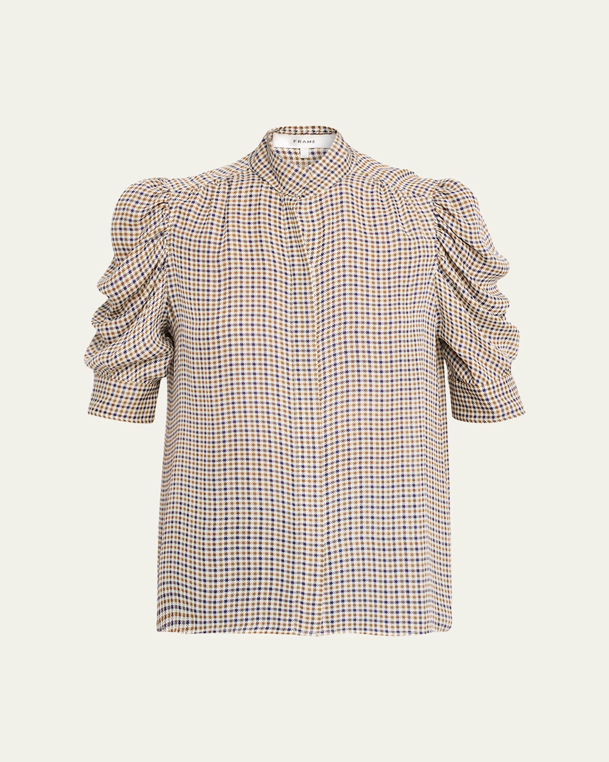 Frame The Houndstooth Silk Blouse In Brown