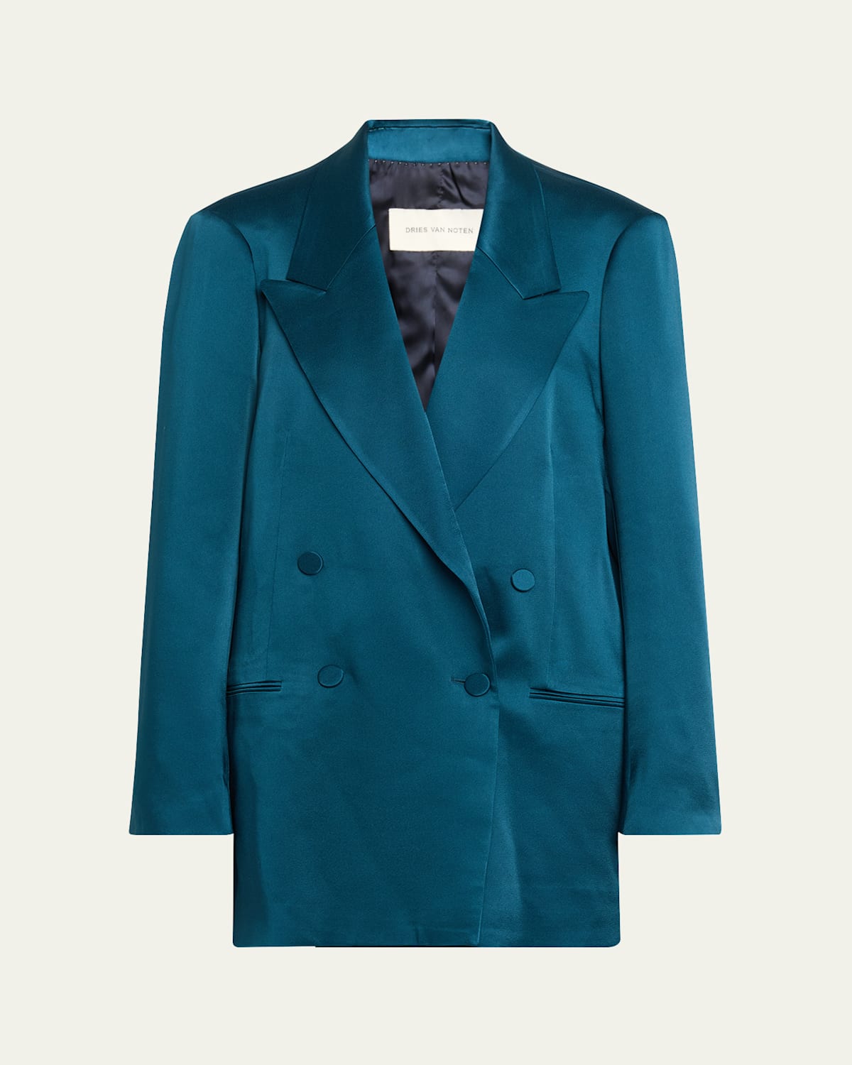 Dries Van Noten Blink Satin Double-breasted Oversized Blazer In Blue