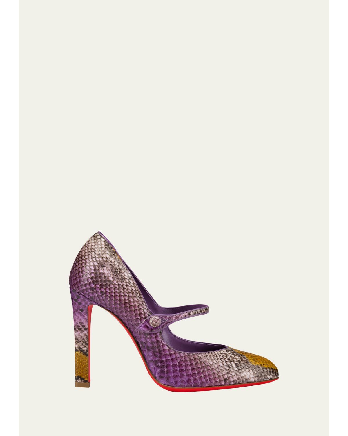 100Mm Mary Fanny Snakeskin Red Sole Pumps