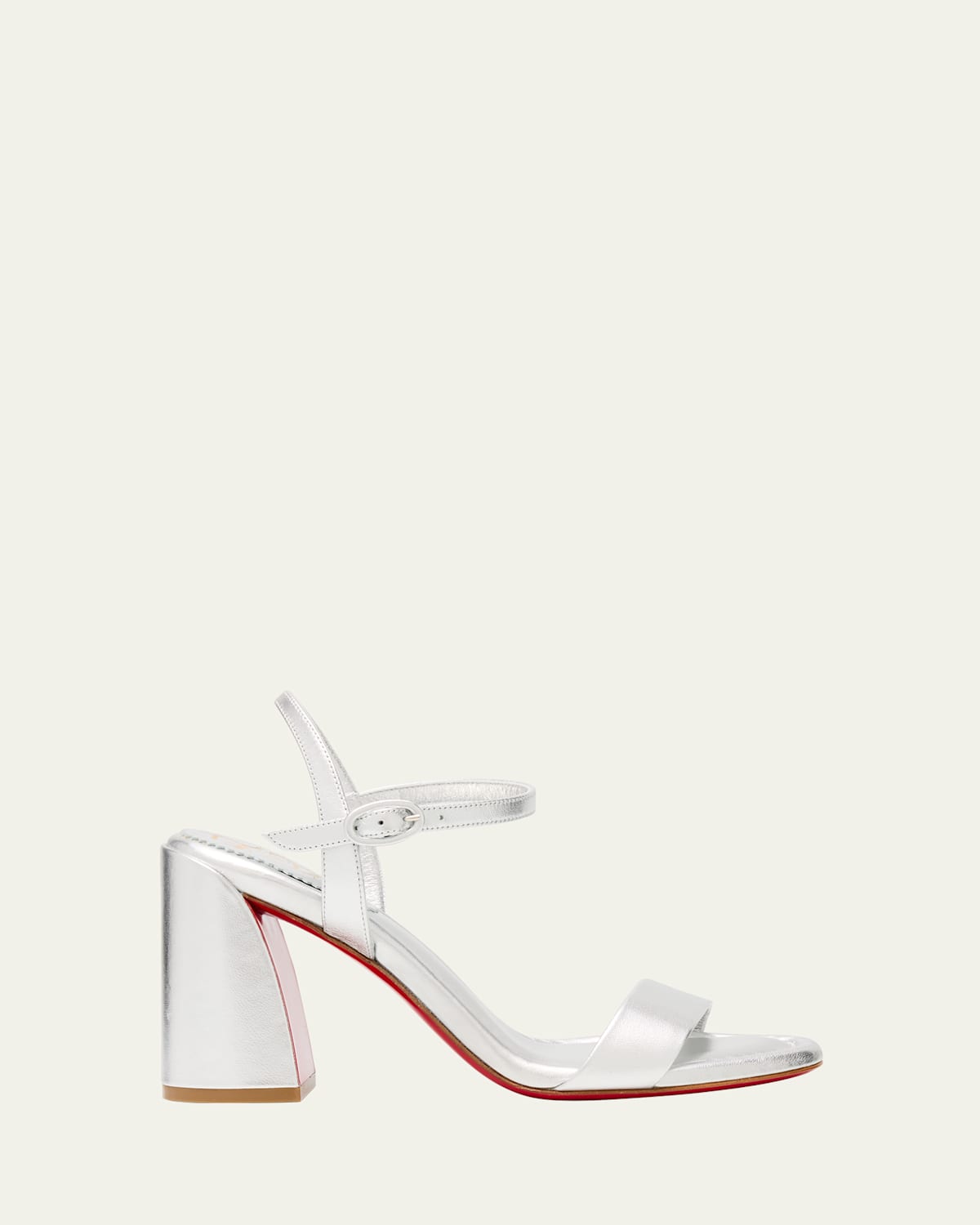 Christian Louboutin 85mm Miss Jane Metallic Leather Red Sole Ankle-strap Sandals In Silver