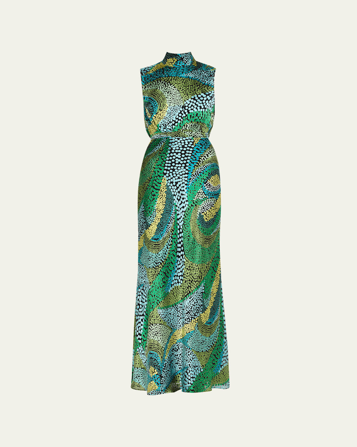Saloni Fleur Printed High-neck Dress In Green