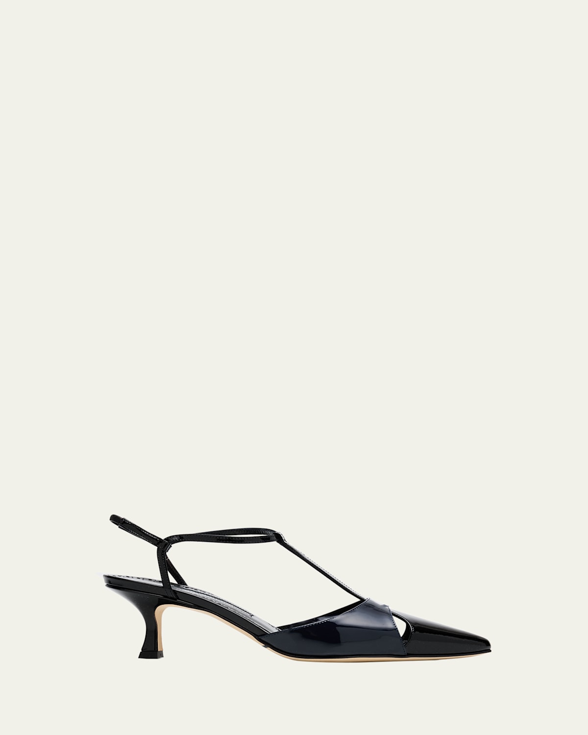 Manolo Blahnik Turgimod Bicolor Patent Leather T-strap Pumps In Black