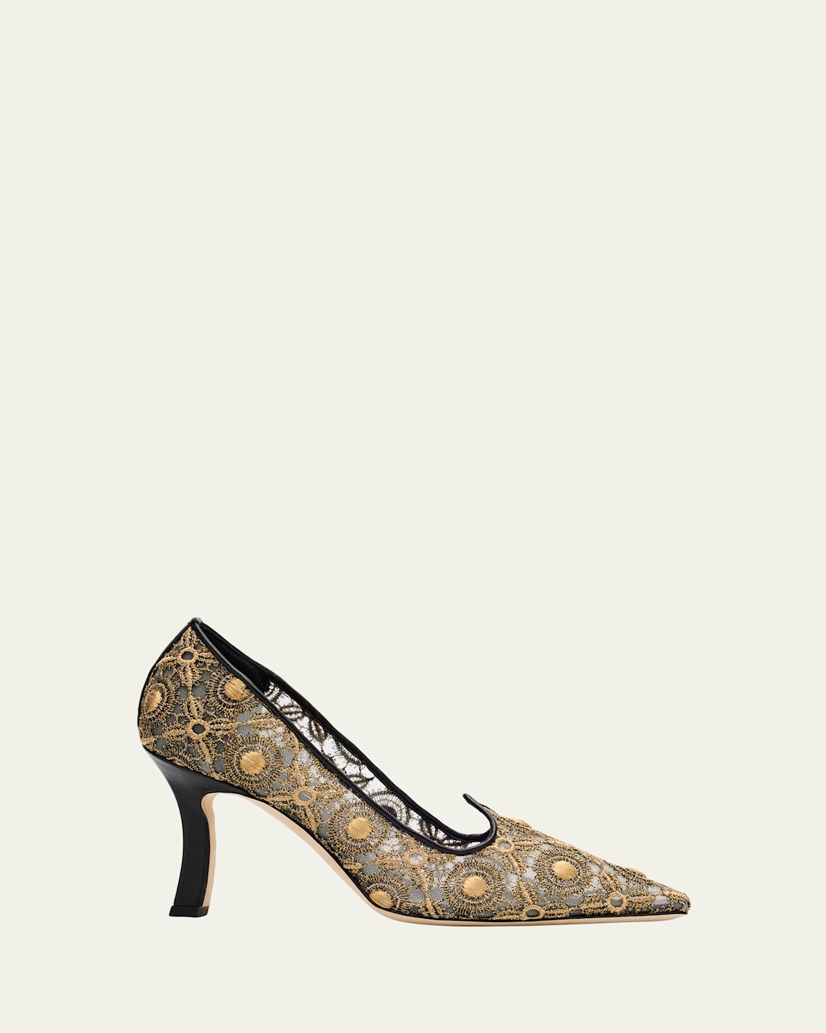 Manolo Blahnik Euridi Lace Pointed-toe Stiletto Pumps In Gold