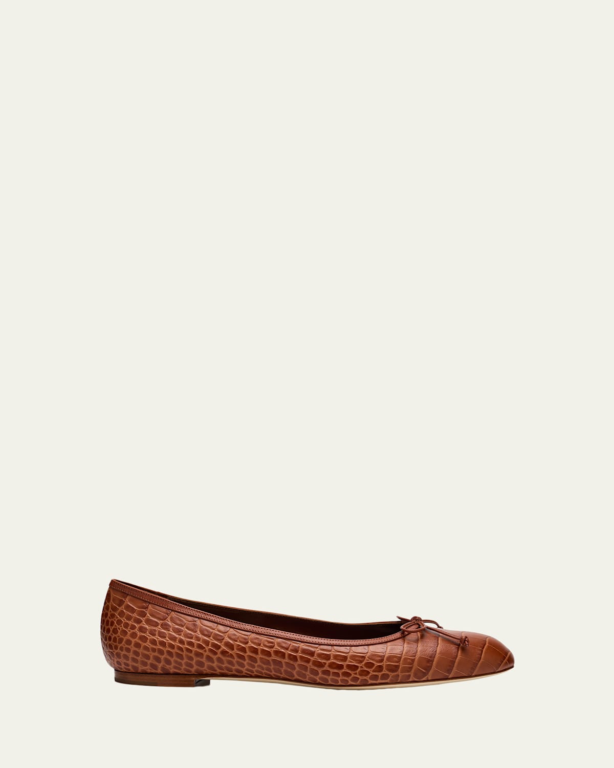 Manolo Blahnik Verallim Croc-embossed Leather Ballerina Flats In Brown